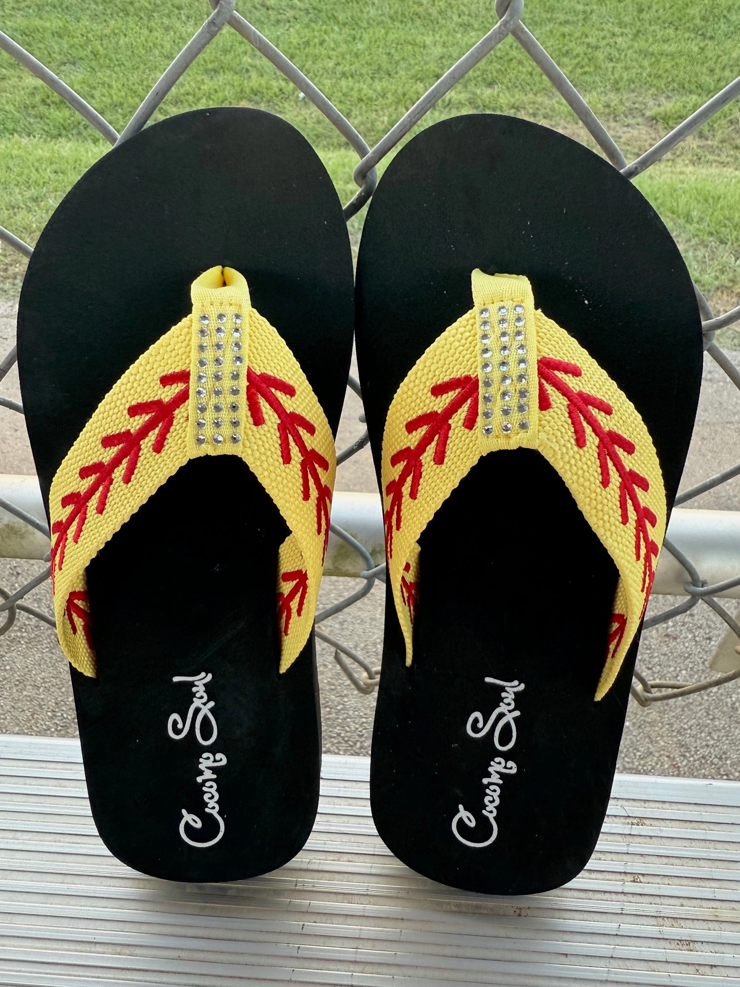 Softball Rhinestone Embroidered Flip Flops Softball Mom Flip Flops Softball Slippers COCOMO SOUL Coach Wedge Flip Flops