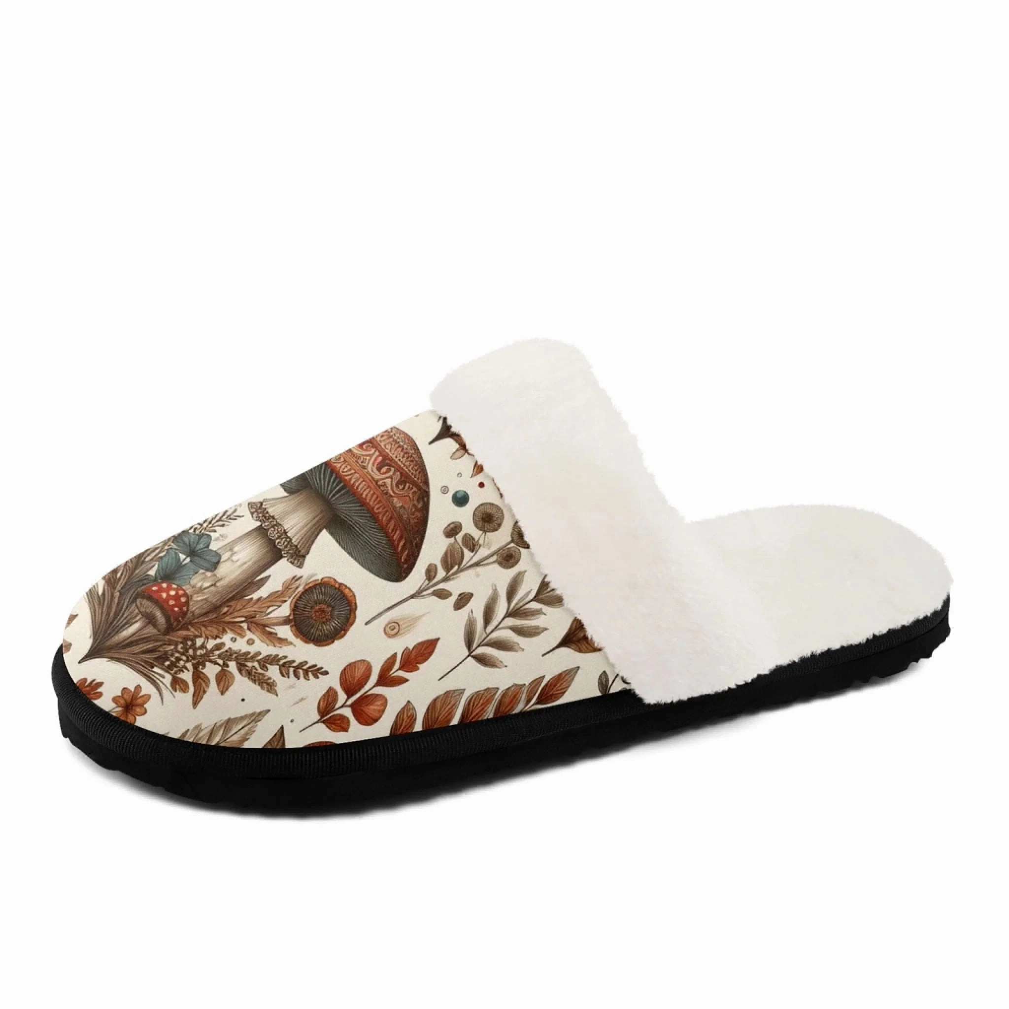 Cozy Botanical Print Plush Slippers, Nature Inspired House Shoes FN089-25025153 Hard Soled Slippers