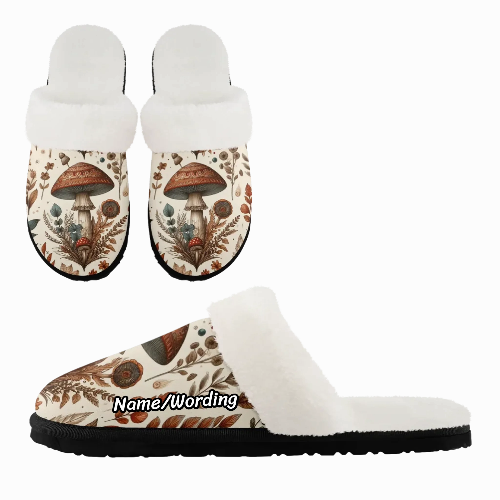 Custom House Slippers Cozy Botanical Print Plush Slippers, Nature Inspired House Shoes FN089-25025153