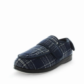 Panda Edison Men's Slippers - Navy Blue Check Dog House Slippers