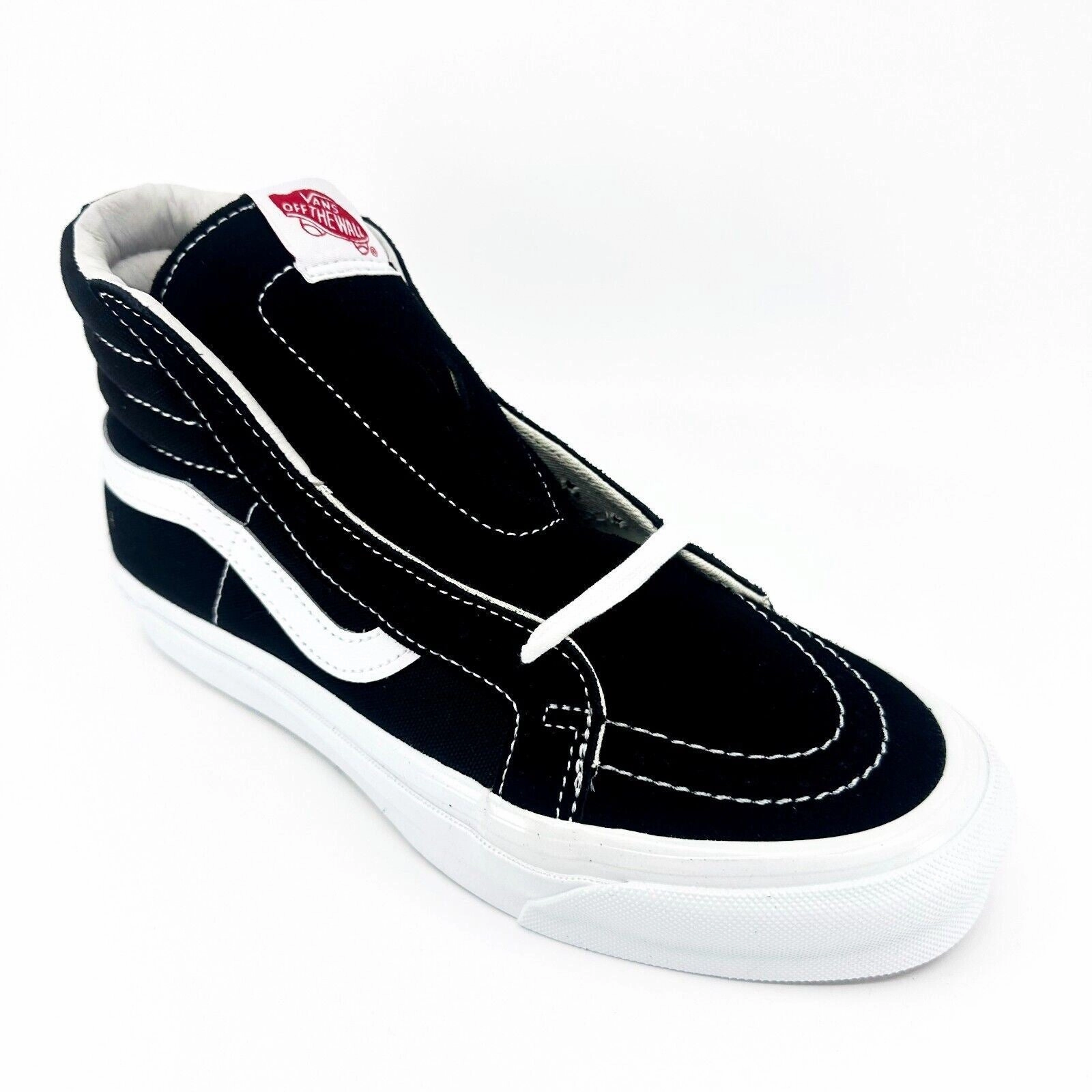 Vans Vault OG Sk8 Hi LX (Suede Canvas) Black True White Womens Shoes Footwear High Heels