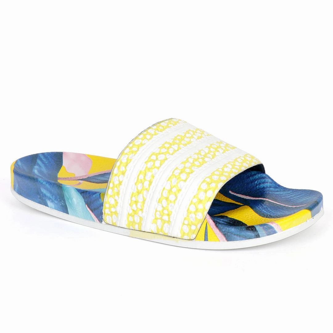 AD Adilette Men's Slide Floral Print Sole -Yellow Diana Sandals