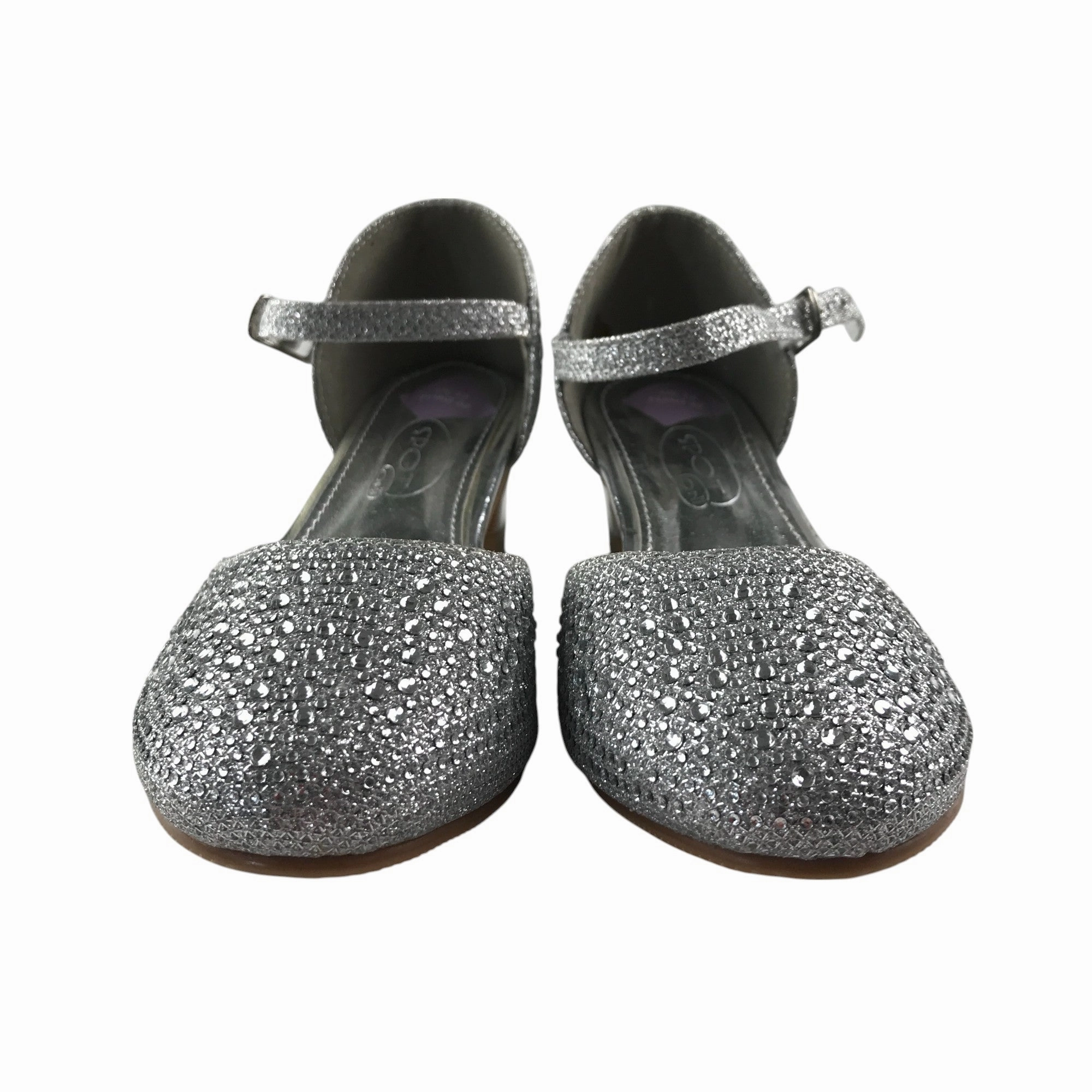 Spot on heels shoe size UK 13 junior silver sparkly gem covered two part kitten heel sandals Italian Sandals Made In Italy