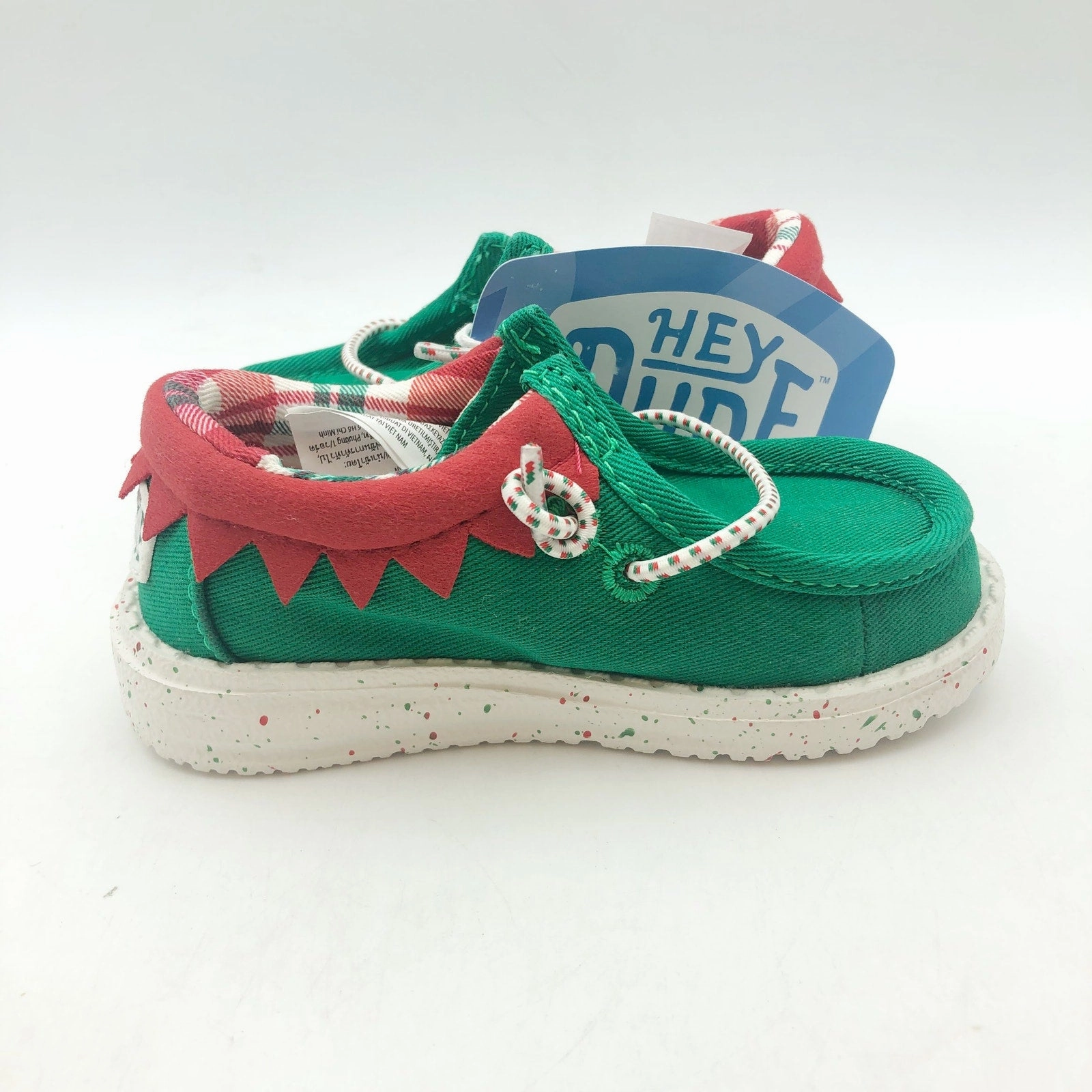 For Europe Best Walking Hey Dude Boys Wally Holiday Elf Slip-On Casual Shoes Size 6 Green Red NWOB