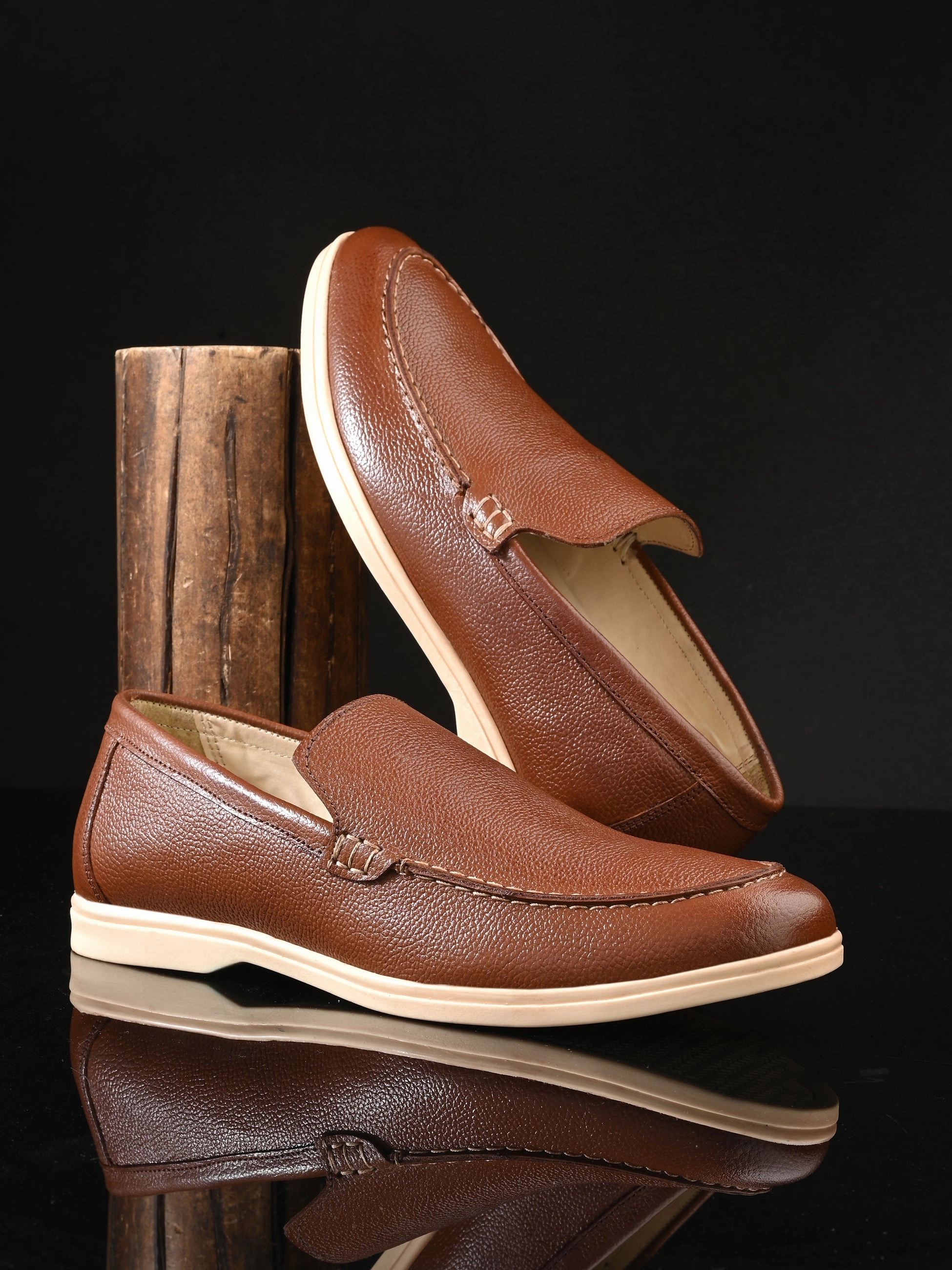 Casual Low Heel Shoes CARLO ROMANO BY WASAN DARK TAN COLOR GENUINE LEATHER MOCCASIN  SHOES FOR MEN