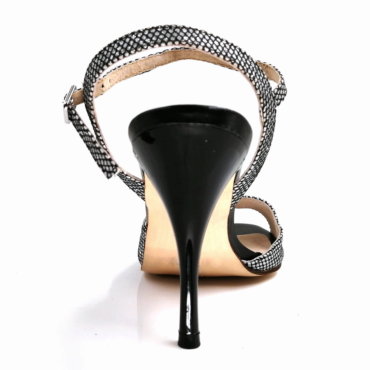 Vintage High Heels Custom Made Tango Shoes for Women High Heel Dance Sandals Leather Sole Black and Silver
