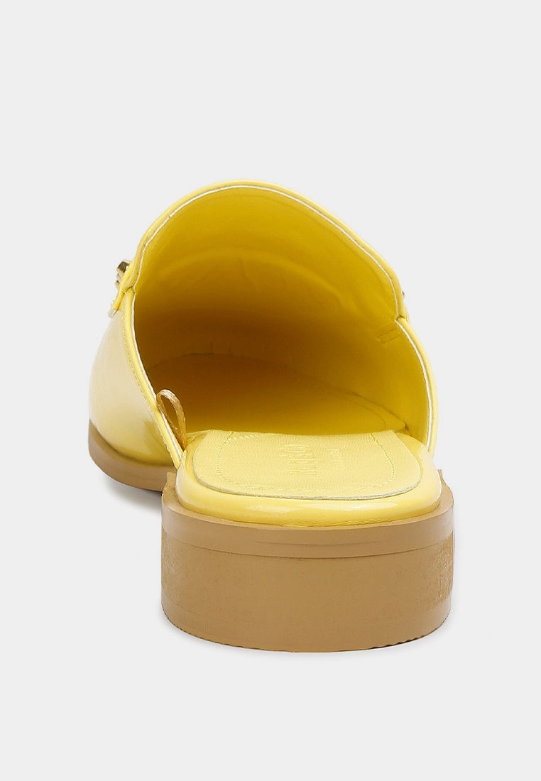 High End Flat Shoes YASHTA Yellow Patent Studded Flat Mules