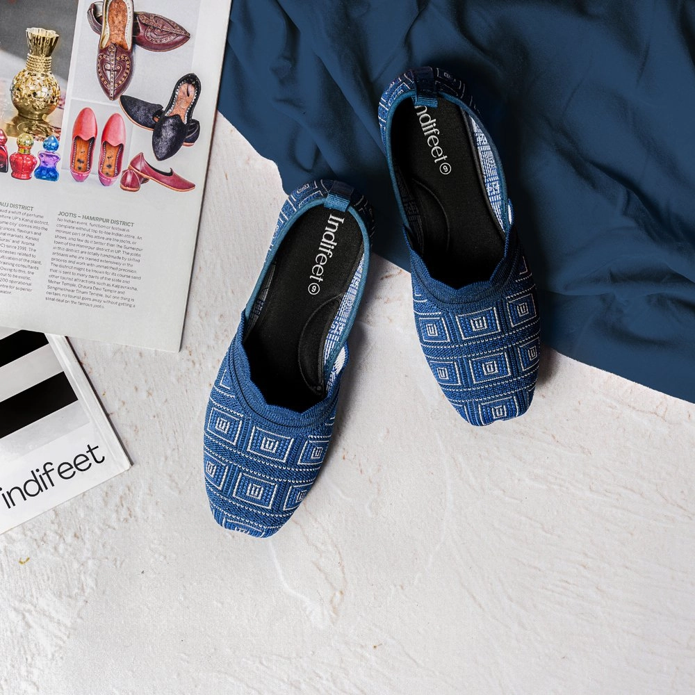 Blue Mesh Ballerina Flats Granny Flats Shoes