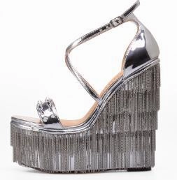 High Heel Shoe Brands Palms Summer Supper High Platform with Chain Rivets Wedges Sandals