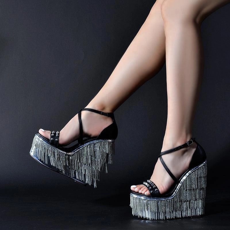 Palms Summer Supper High Platform with Chain Rivets Wedges Sandals High Heel Short Boots