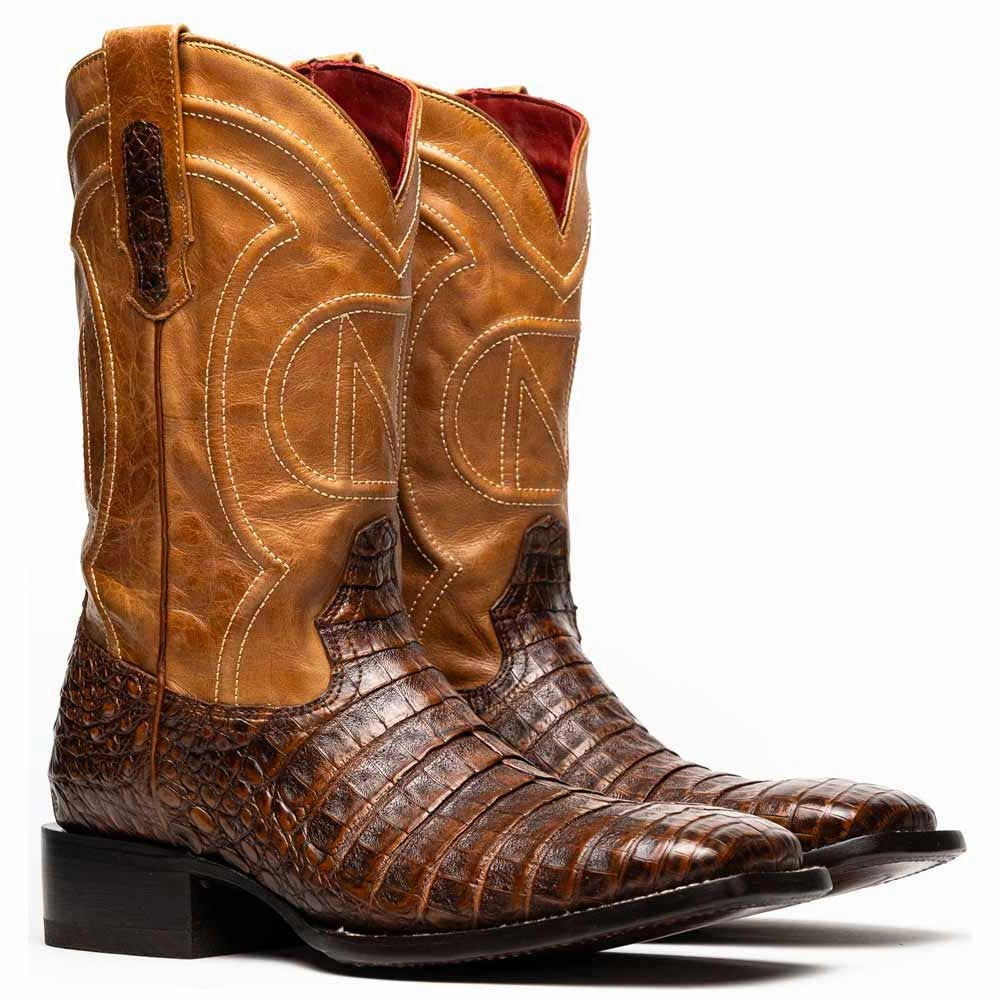 Lace-up Boots Tucson Genuine Caiman Belly Skin Aged Maple Cowboy Boot | Marco Di Milano Western Boots