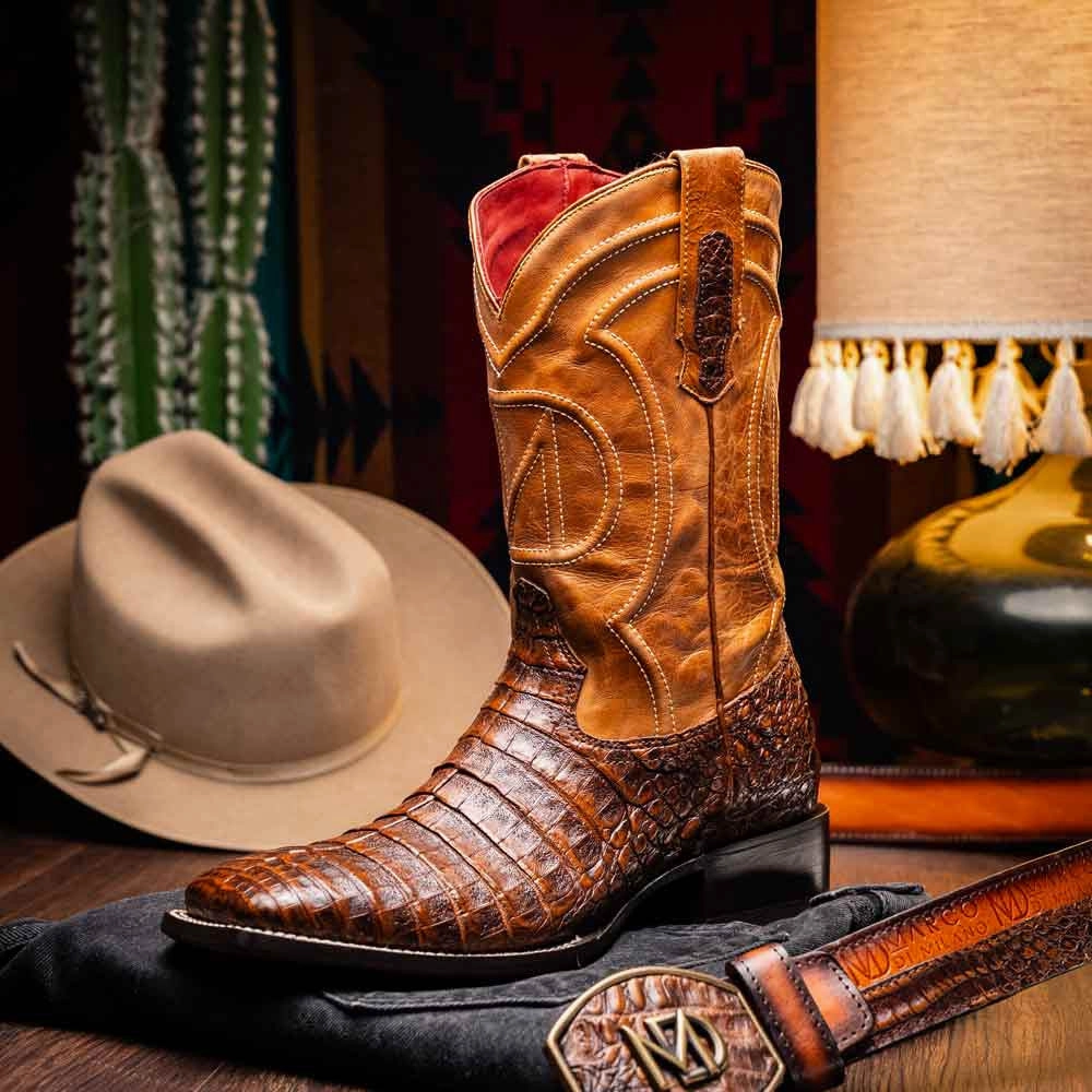 Good Waterproof Work Boots Tucson Genuine Caiman Belly Skin Aged Maple Cowboy Boot | Marco Di Milano Western Boots