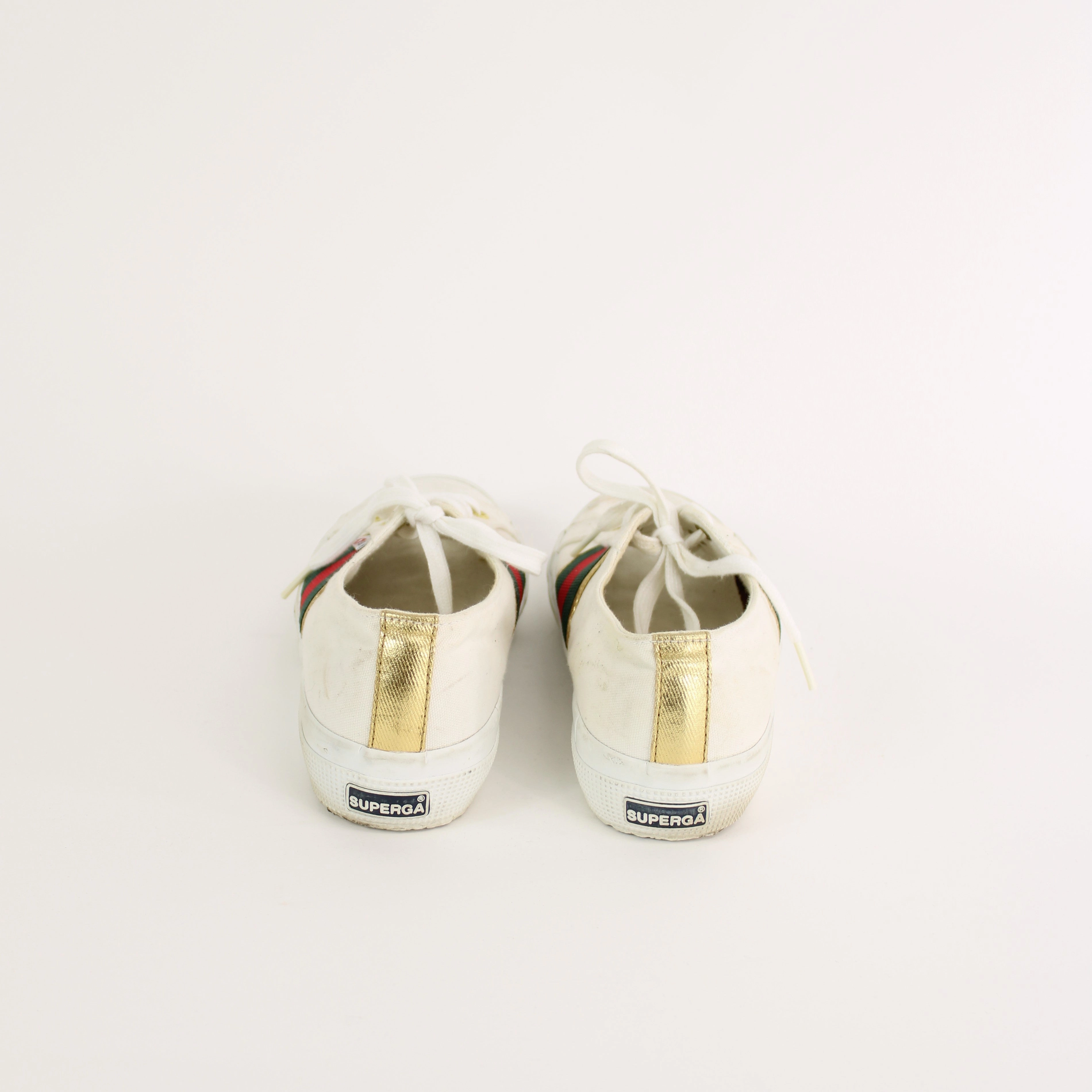 Flat Comfy Work Shoes Superga White Striped Sneakers