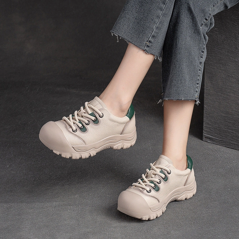 Casual Slip On Shoe Women Retro Minimalist Leather Round Head Casual Shoes