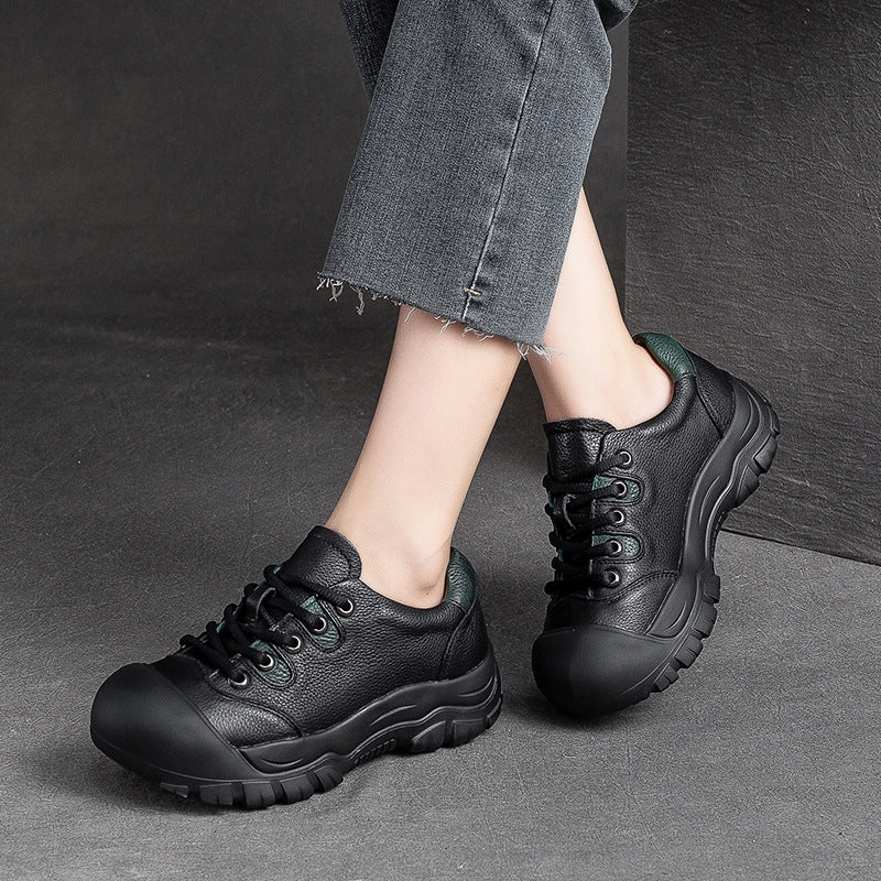 Old Skool Casual Shoes Women Retro Minimalist Leather Round Head Casual Shoes