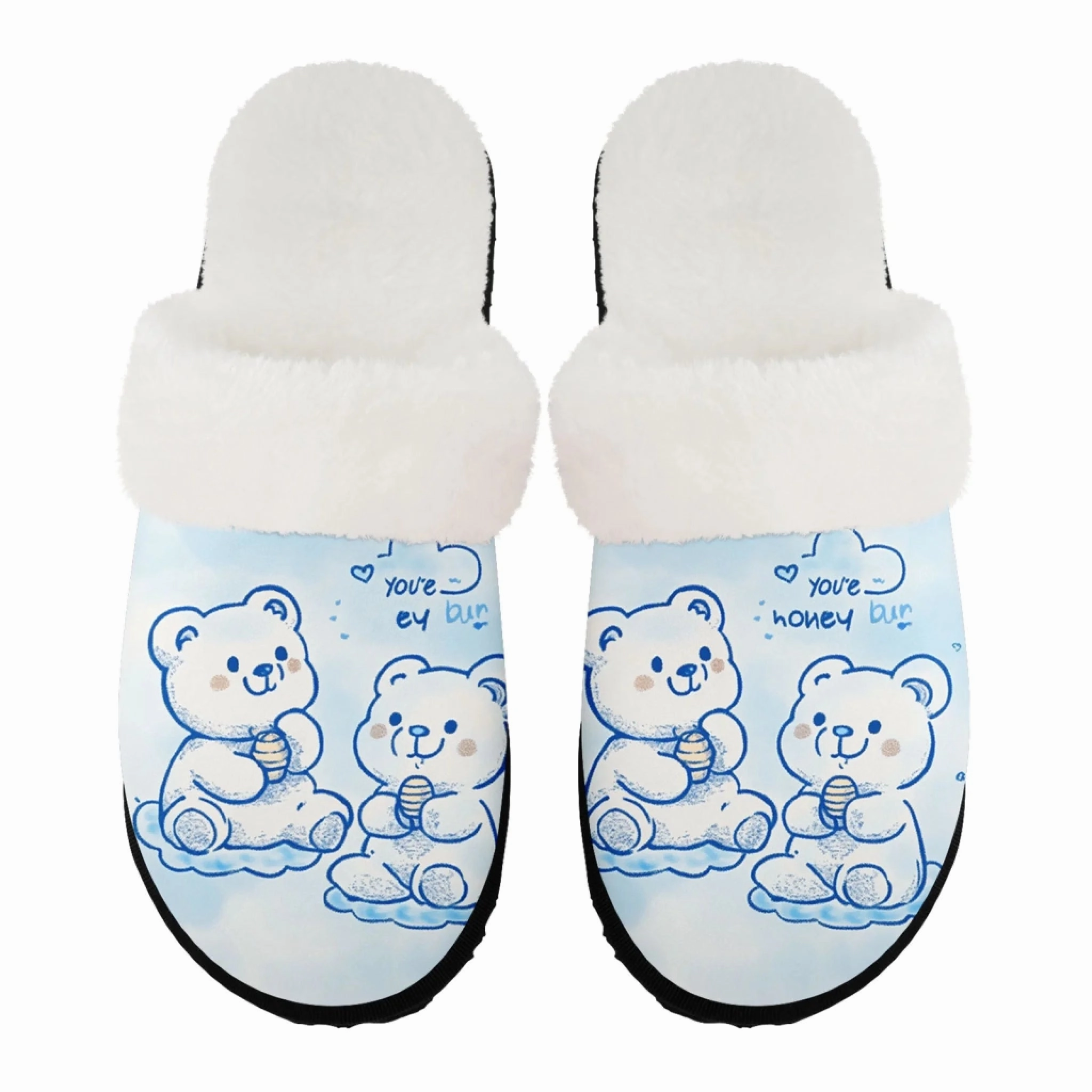 Norsso Slides Cute Cartoon Bear Plush Slippers, Kawaii "You're My Honey Bun" Cozy House Shoes FN089-25009082