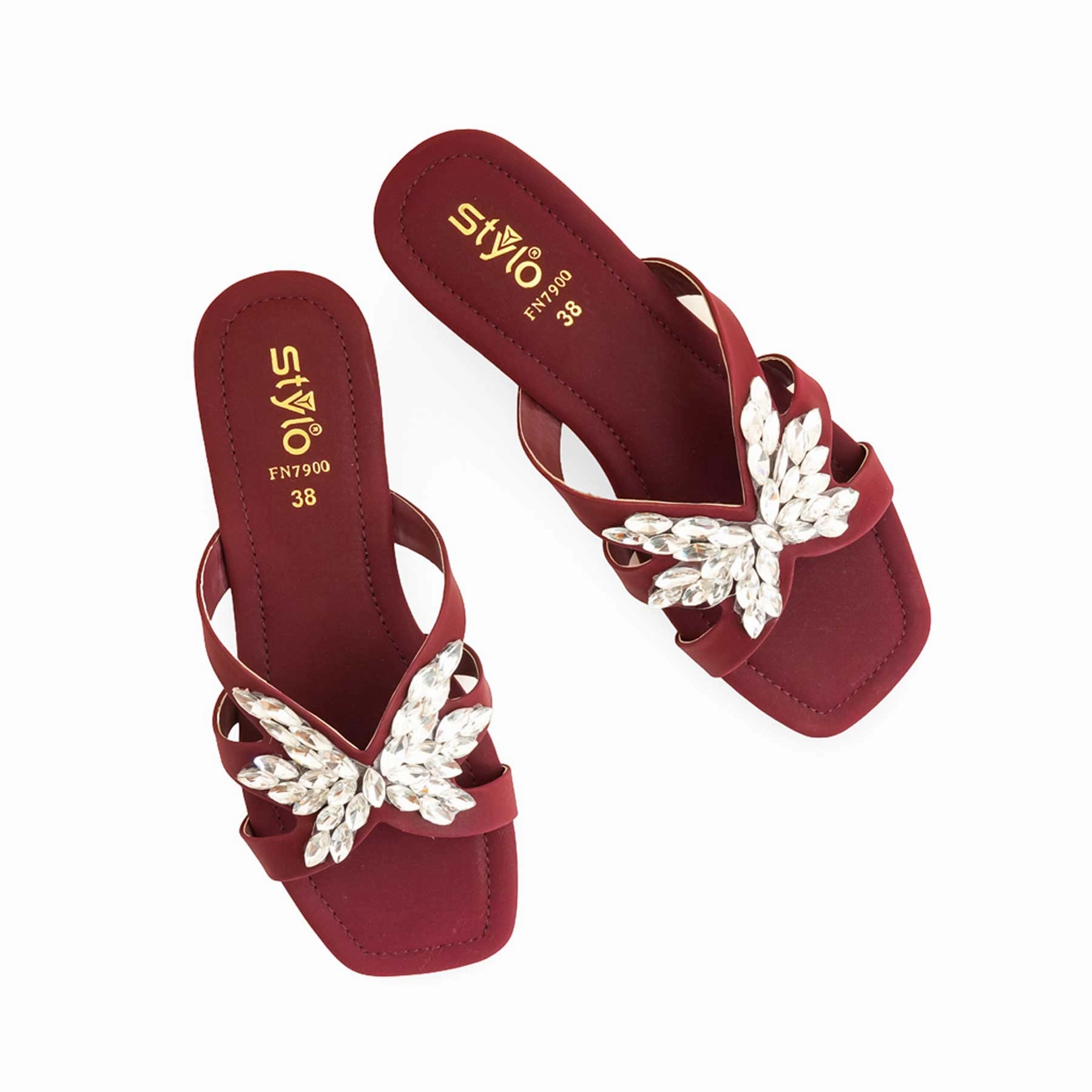 Spike Slides Maroon Fancy Slipper For Women FN7900