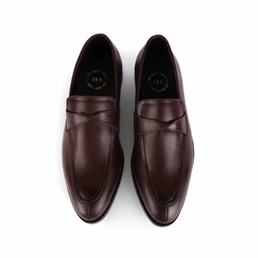 The Brat Army Derby Brown Twisted Strap Loafers. Rubber