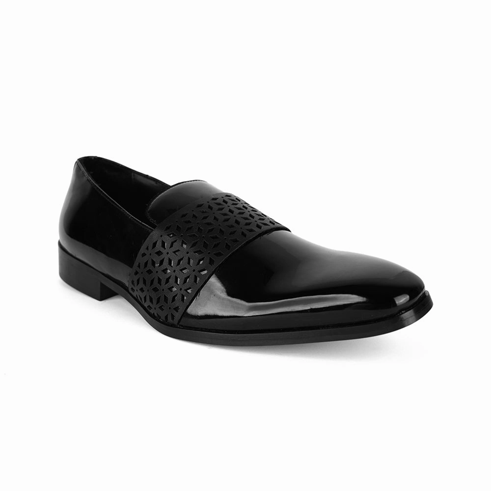 The Brat Army Montreux Patent Black Carved Strap Loafers. Durable Slip On Shoes
