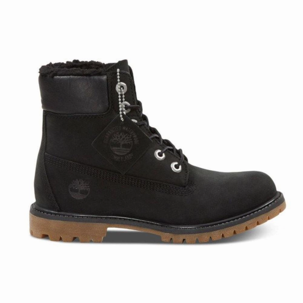 Short Boots With Small Heel Timberland Women's Premium 6" Warm Fleece Black Nubuck (TB0A198I001)