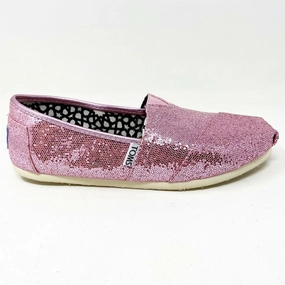 Flat Derby Shoes Toms Classics Pink Glitter Womens Size 6 Slip On Casual Canvas Flat Shoes