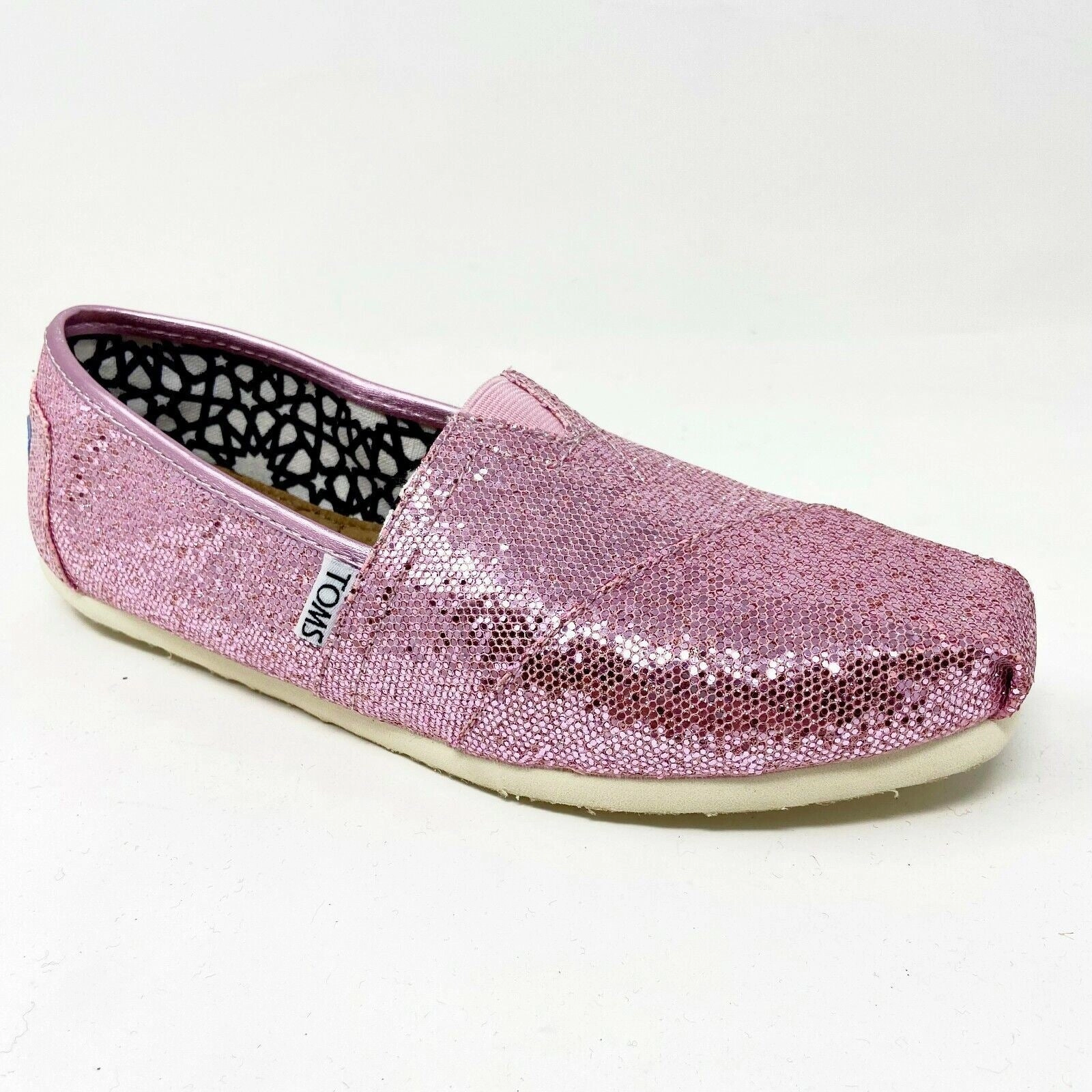 Pinned Flat Mtb Shoe Toms Classics Pink Glitter Womens Size 6 Slip On Casual Canvas Flat Shoes