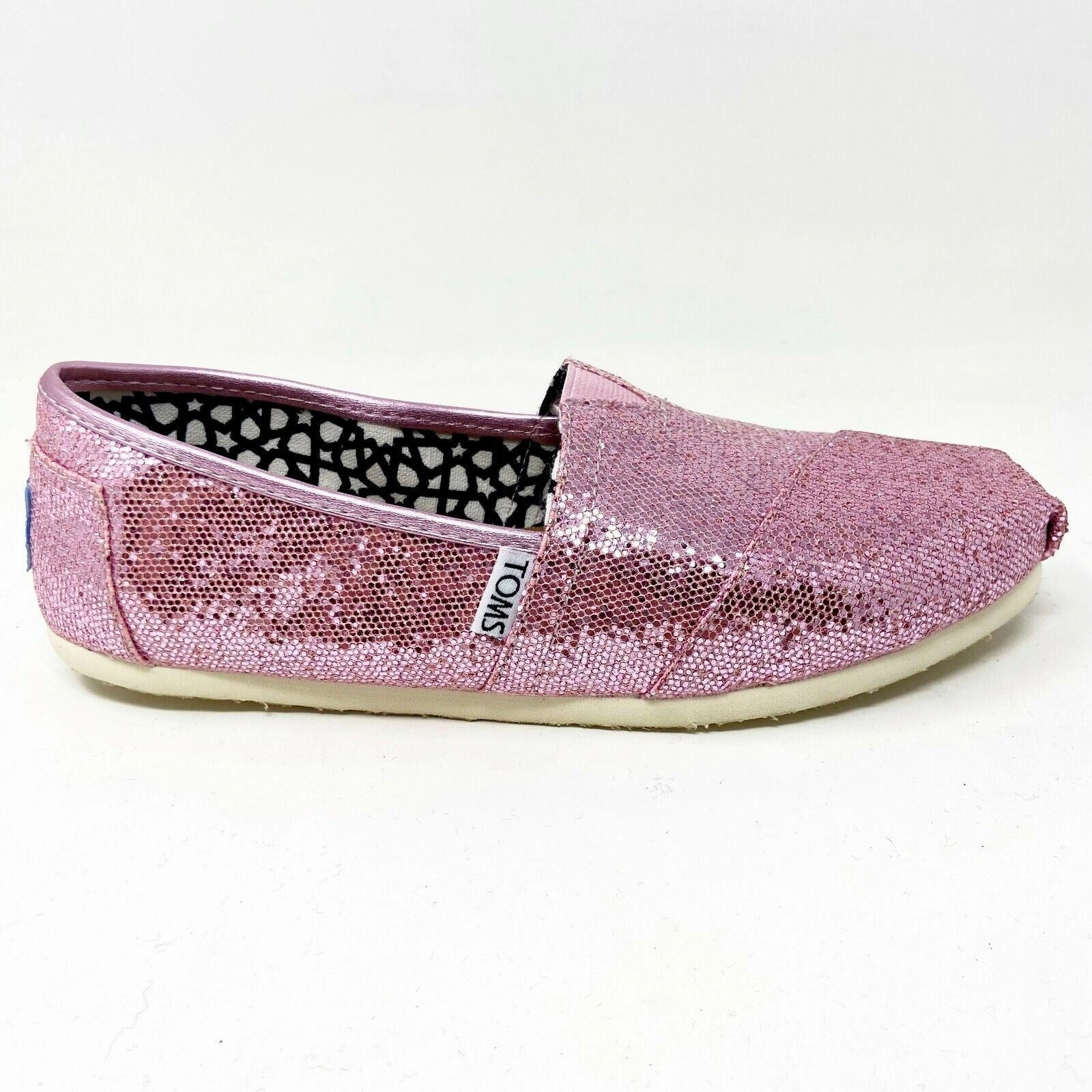 Toms Classics Pink Glitter Womens Size 6 Slip On Casual Canvas Flat Shoes Lace Flat Bridal Shoes
