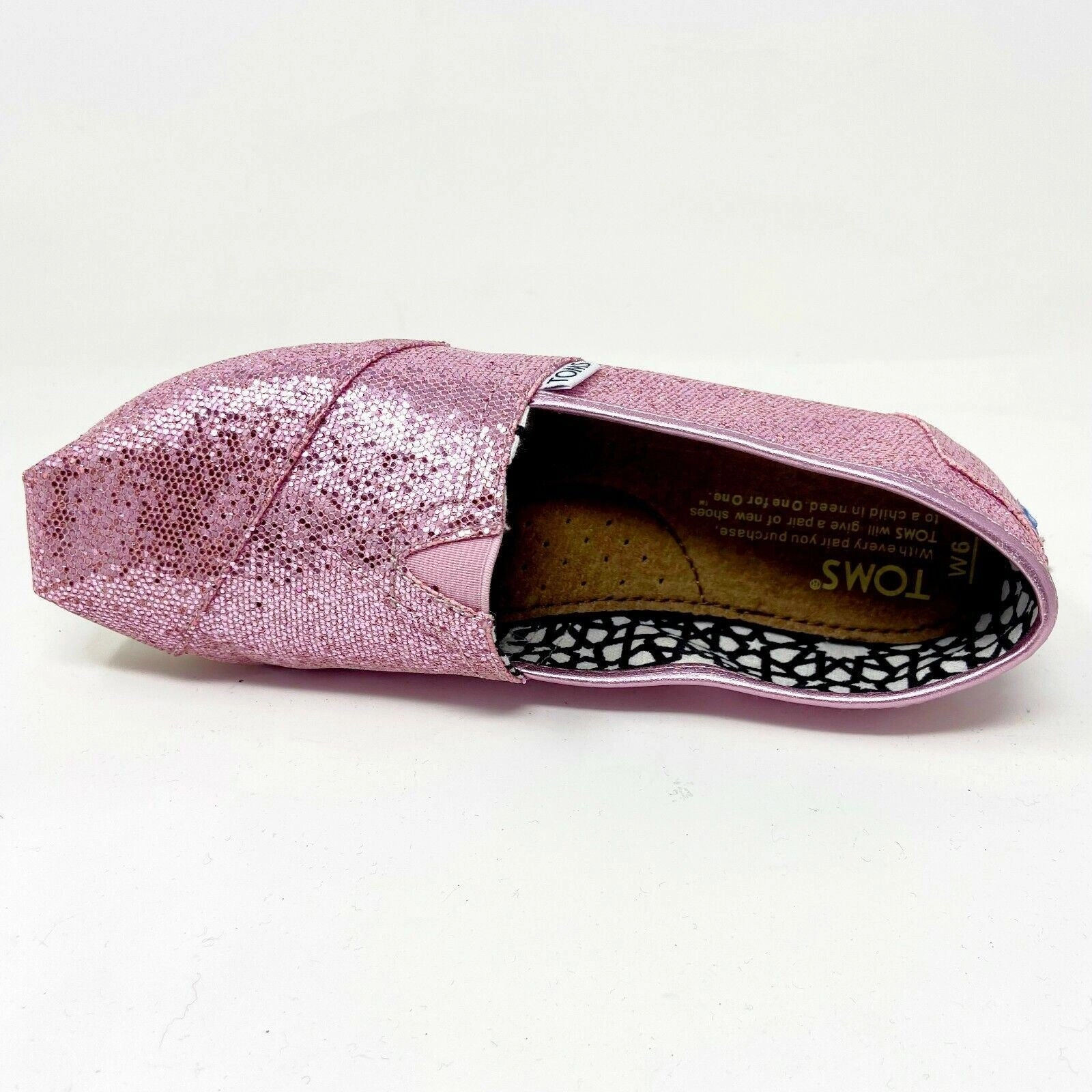 Wide Fit Shoes Toms Classics Pink Glitter Womens Size 6 Slip On Casual Canvas Flat Shoes