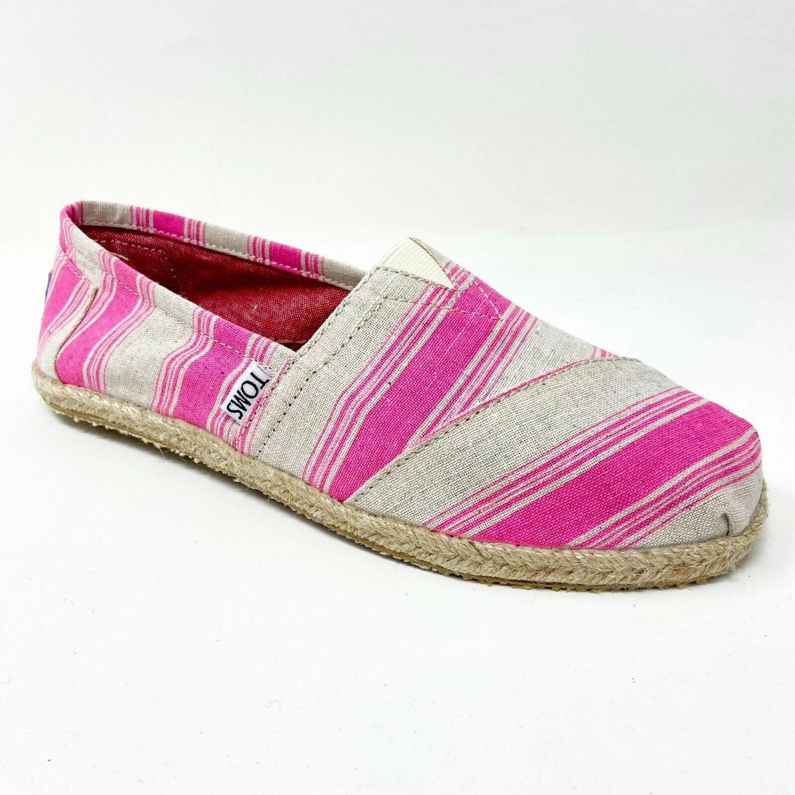 Toms Classics Pink Umbrella Stripe Womens Slip On Casual Canvas Flat Shoes Flats Shoe