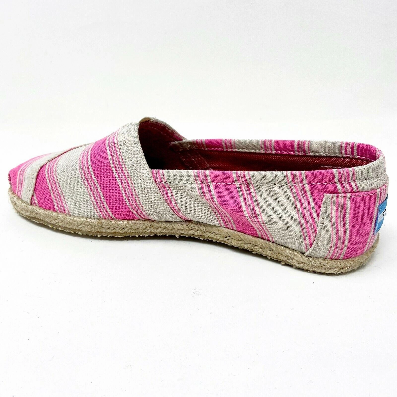 Toms Classics Pink Umbrella Stripe Womens Slip On Casual Canvas Flat Shoes Boat Shoe Flats