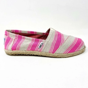 Valentino Flat Studded Shoes Toms Classics Pink Umbrella Stripe Womens Slip On Casual Canvas Flat Shoes
