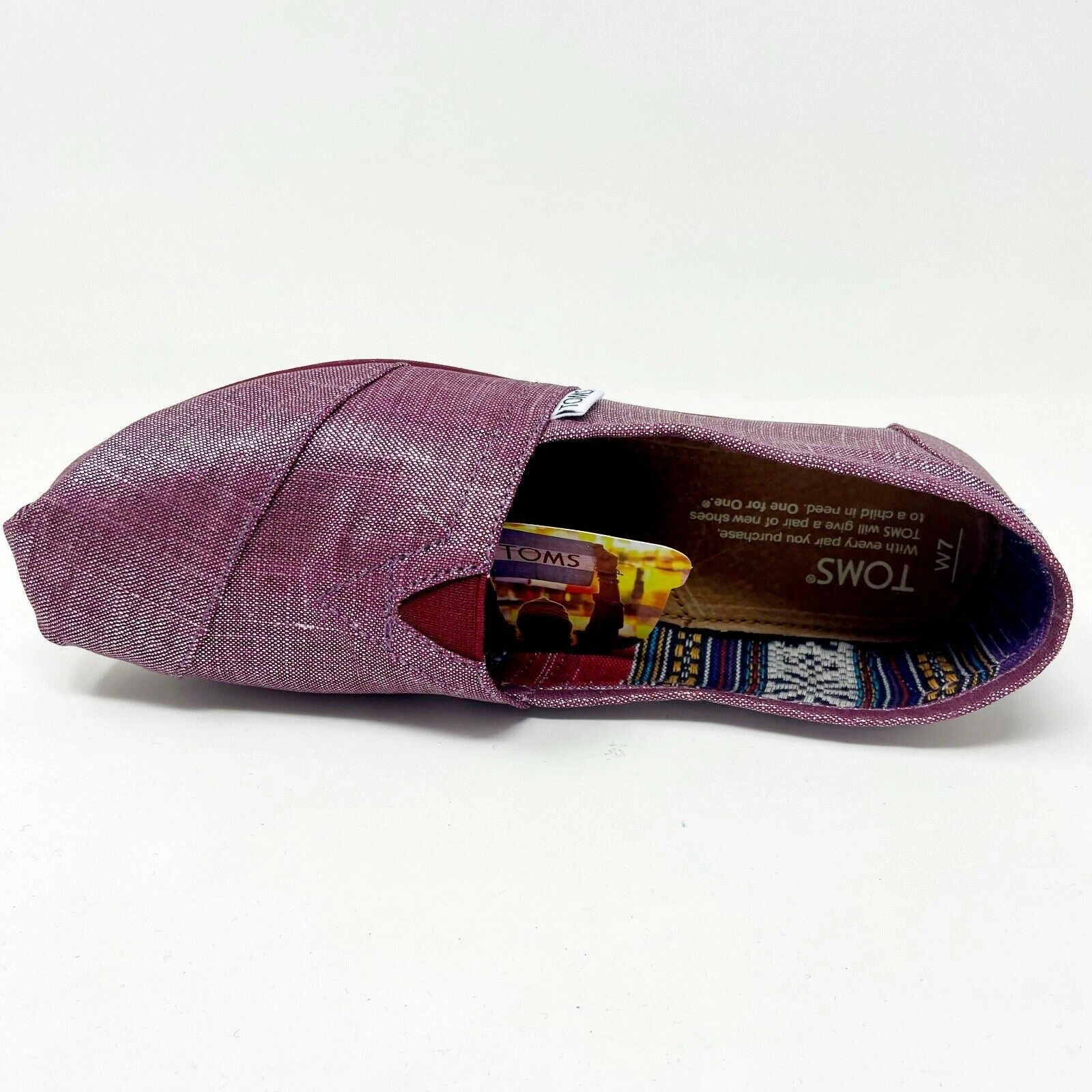 Heeled Shoes That Turn Into Flats Toms Classics Raspberry Metallic Linen Womens Slip On Casual Flat Shoes