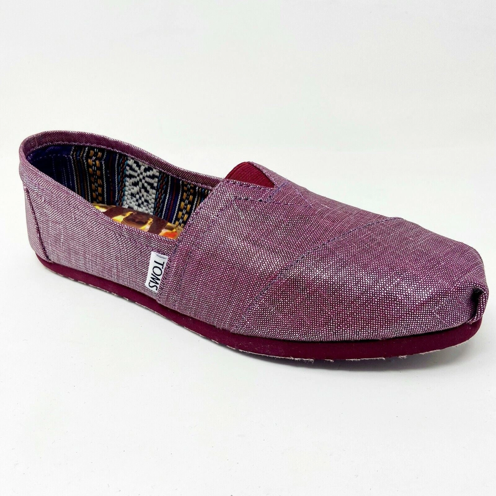 Toms Classics Raspberry Metallic Linen Womens Slip On Casual Flat Shoes Best Flat Soled Gym Shoes