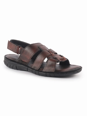 Men Brown Genuine Leather Multi Strap Open Toe Broad Feet Fisherman Sandals with Adjustable Back Strap|All Day Comfort with Memory Cushion Insole|Anti Skid Lightweight Sole Sandals That Are Good For Walking