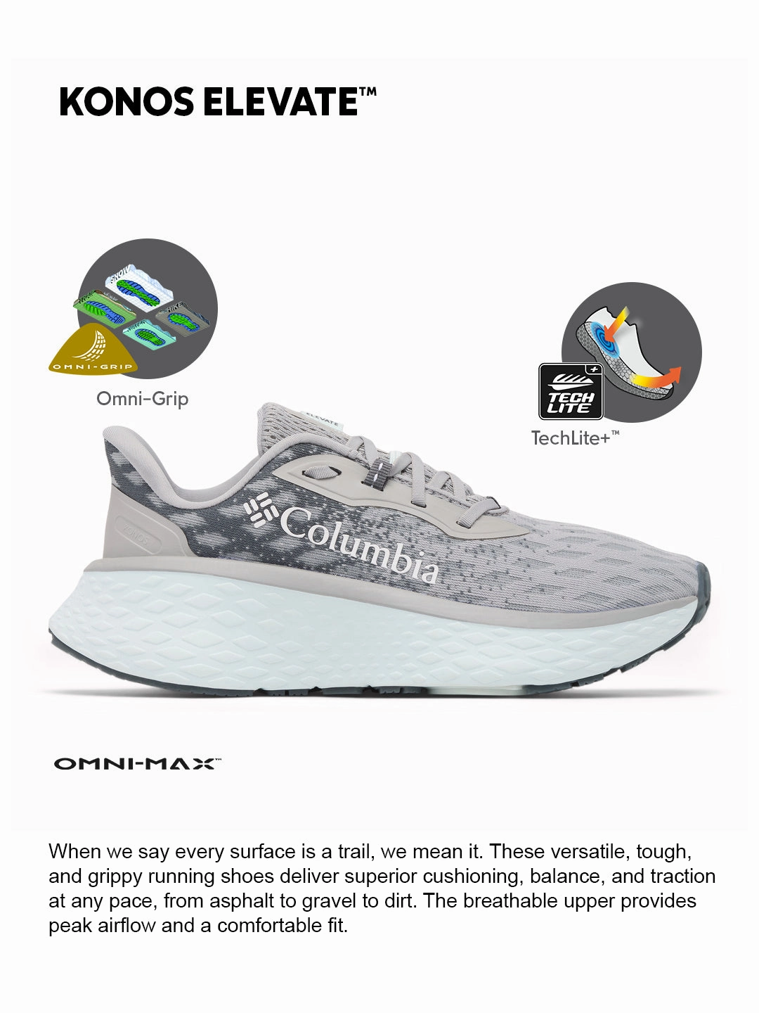 Columbia Women Grey OmniGrip Konos Elevate Trail Running Shoes On Cloudroam Waterproof Hiking Boots