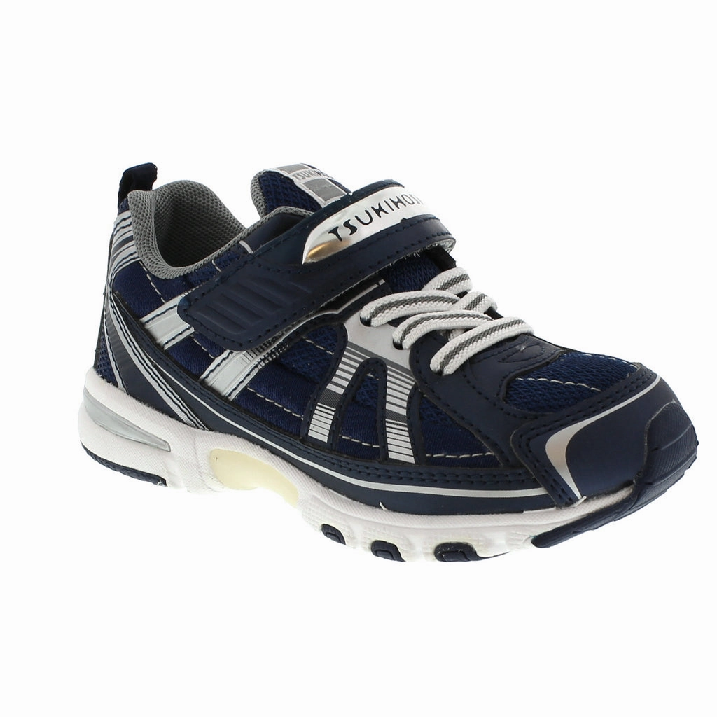 With Ankle Support Walking TSUKIHOSHI STORM NAVY/SILVER CHILD