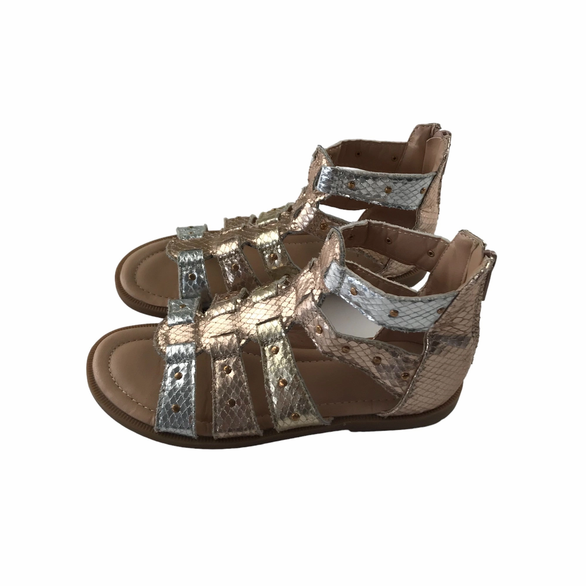 Tu Sandals Shoe Size 13 Junior Metallic Golden and Silver Gladiators St Lucia Resorts Sandals