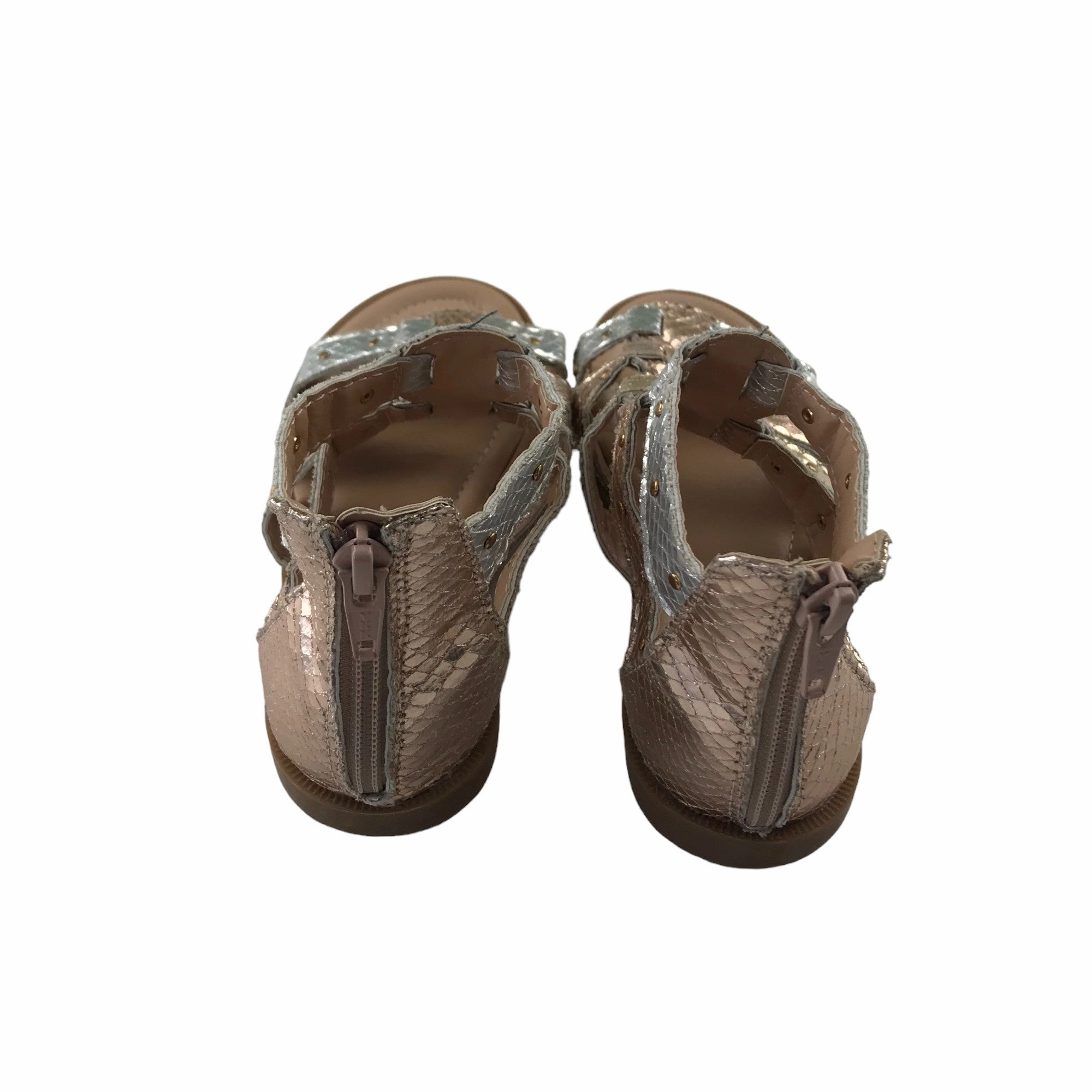 Tu Sandals Shoe Size 13 Junior Metallic Golden and Silver Gladiators Open Toe Sandals With Heels