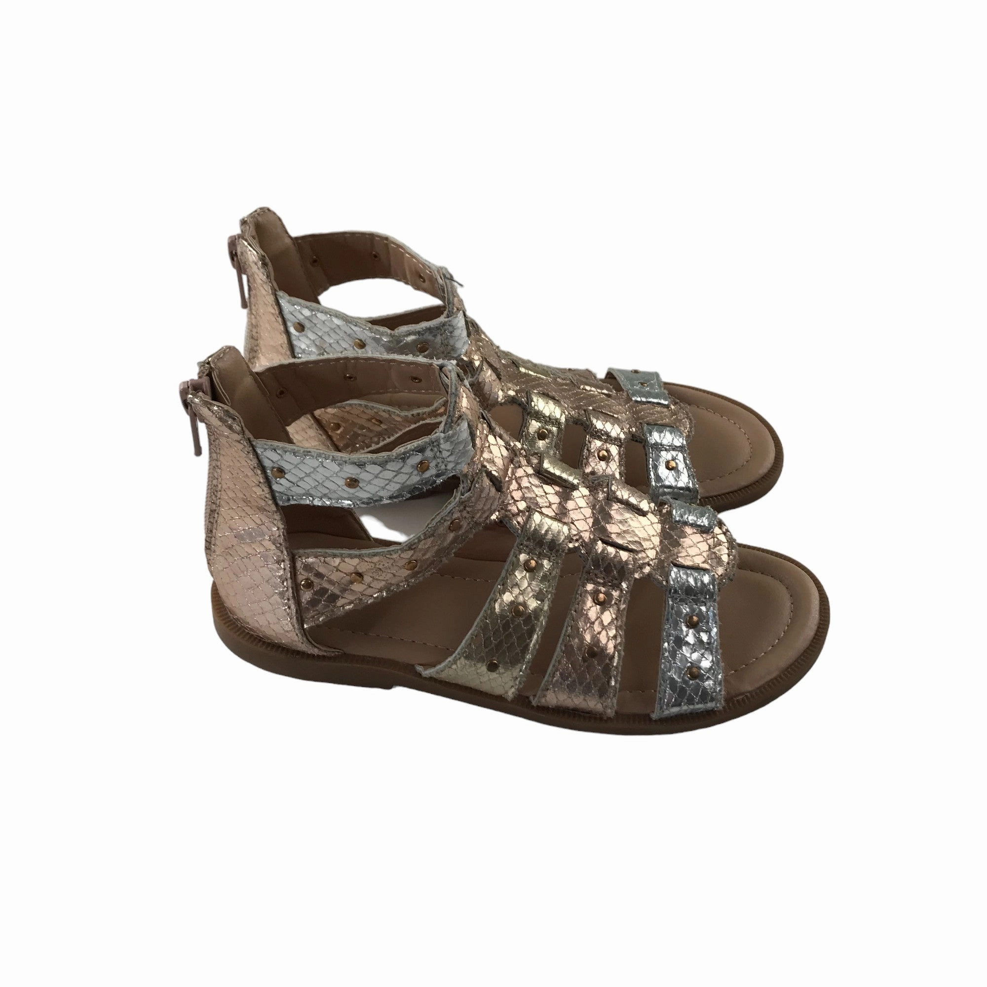 Platform Mule Sandals Tu Sandals Shoe Size 13 Junior Metallic Golden and Silver Gladiators