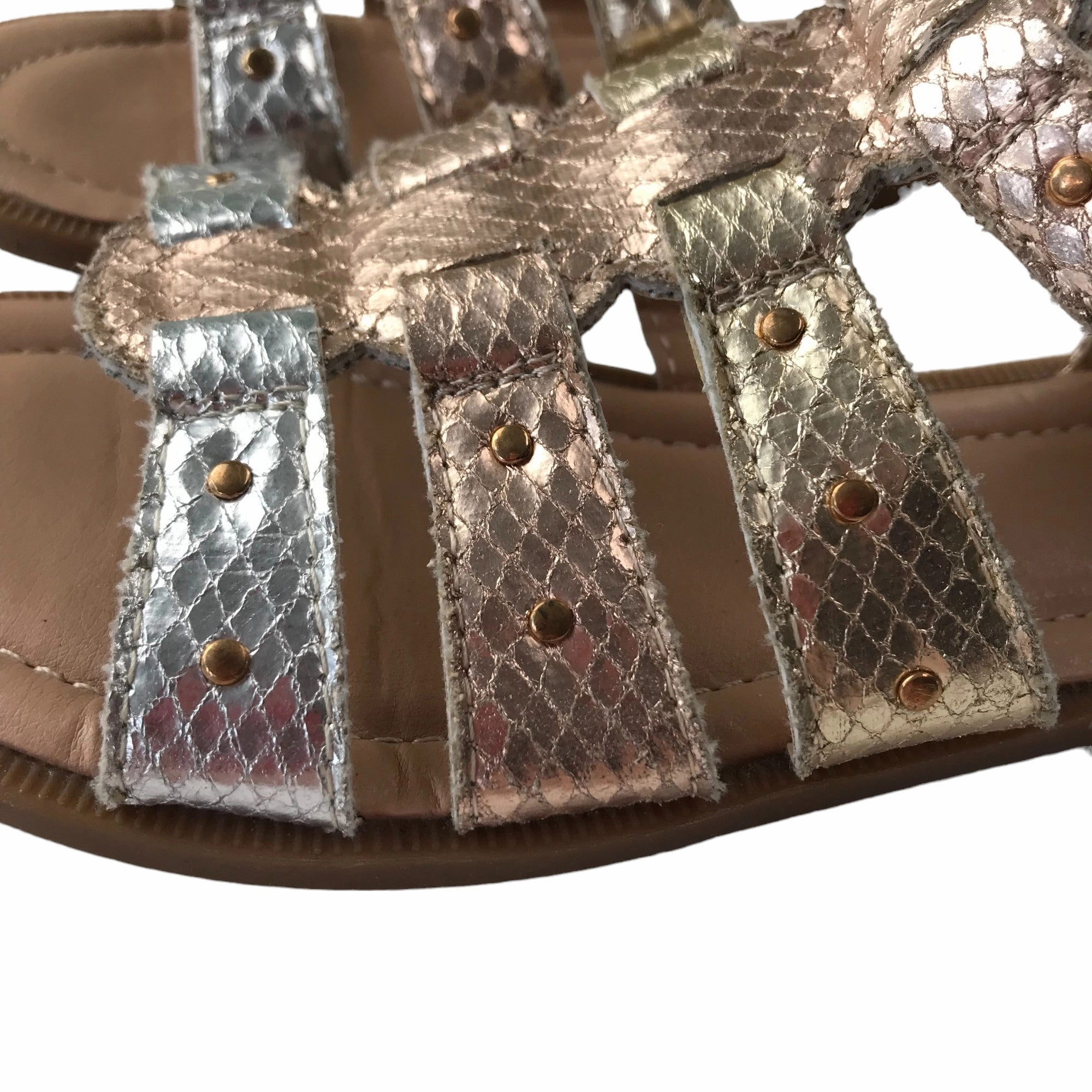 Tu Sandals Shoe Size 13 Junior Metallic Golden and Silver Gladiators Flat Red Sandals