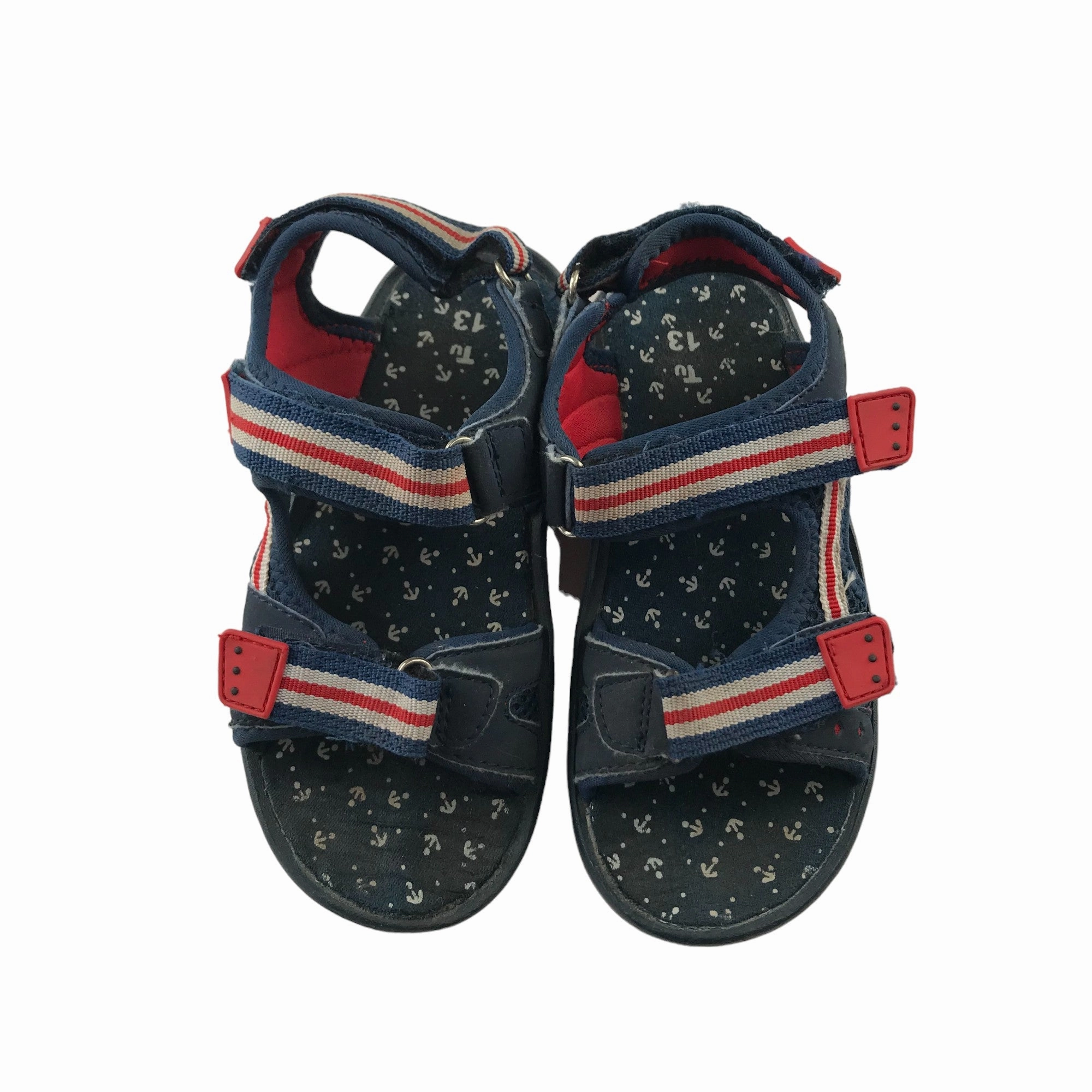 Tu Sandals Shoe Size 13 Junior Navy and Red Nautical Theme Sandals And Socks