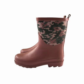 Tu Wellie boots shoe size 2 pink with camo graphic calf height Ladies Bogs Rain Boots