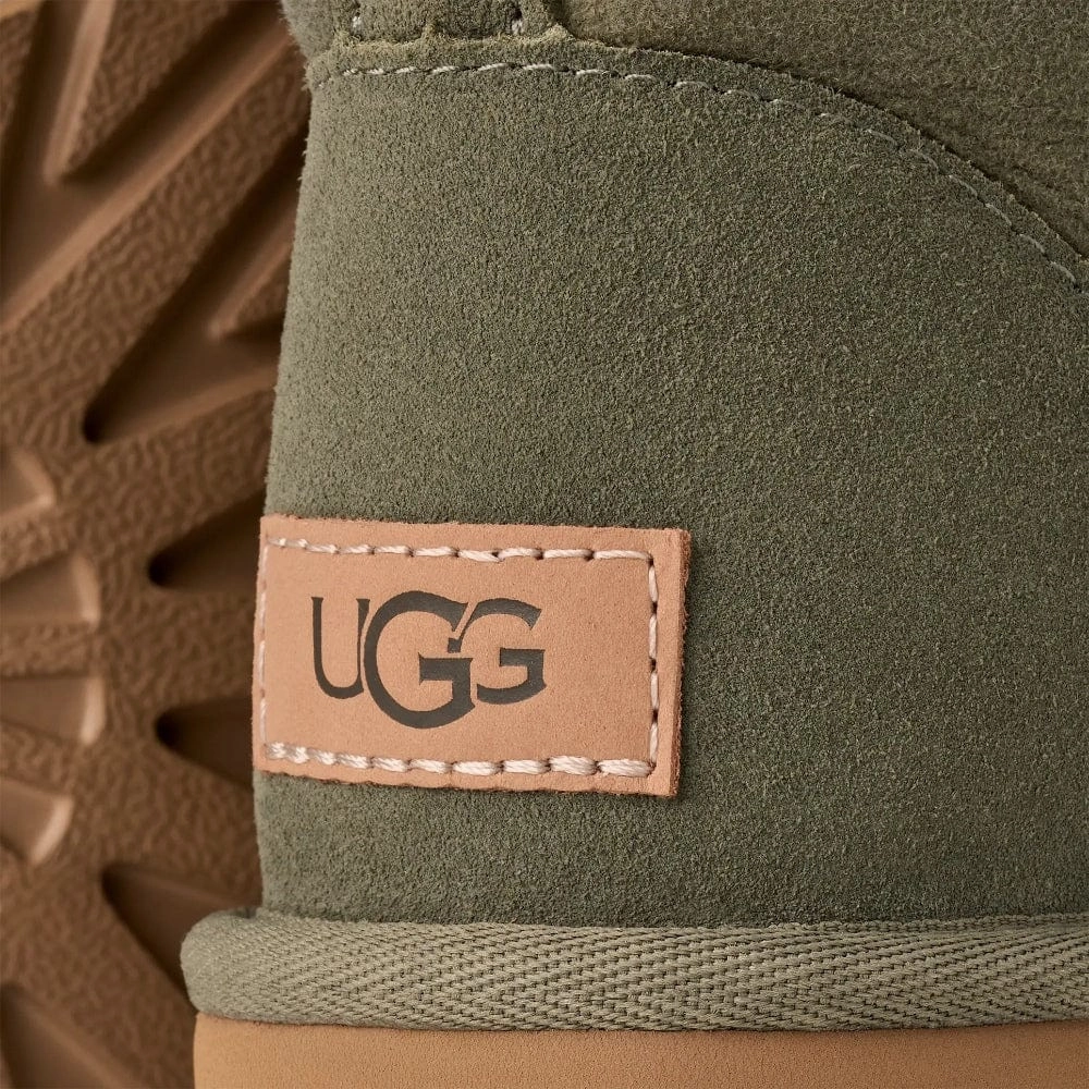 UGG Classic Mini II Boot In Moss Green Flat Shoes To Wear With Wide Leg Pants