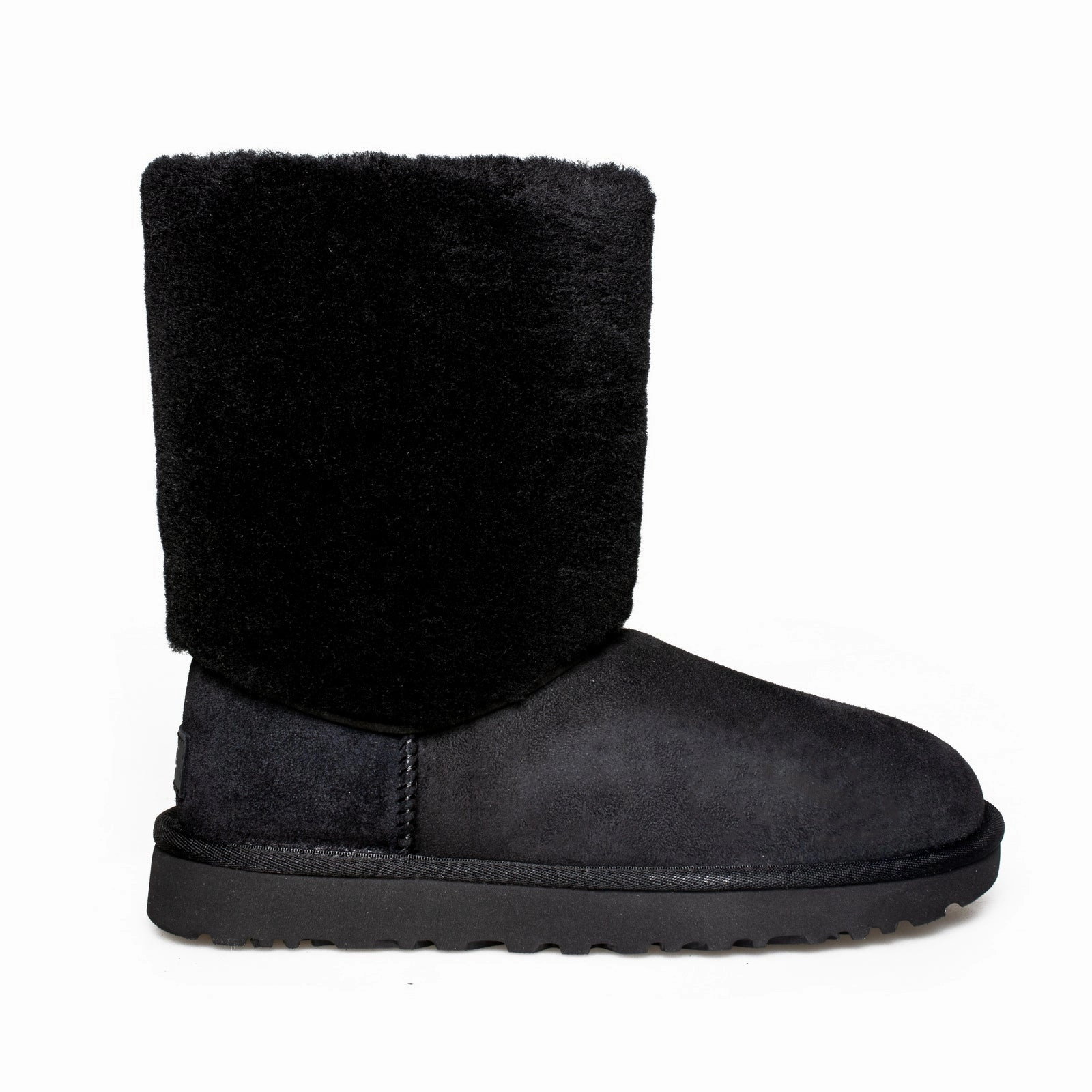 UGG Classic Short II Sherpa Cuff Black Boots - Women's Slip Resistant Cowboy Boots