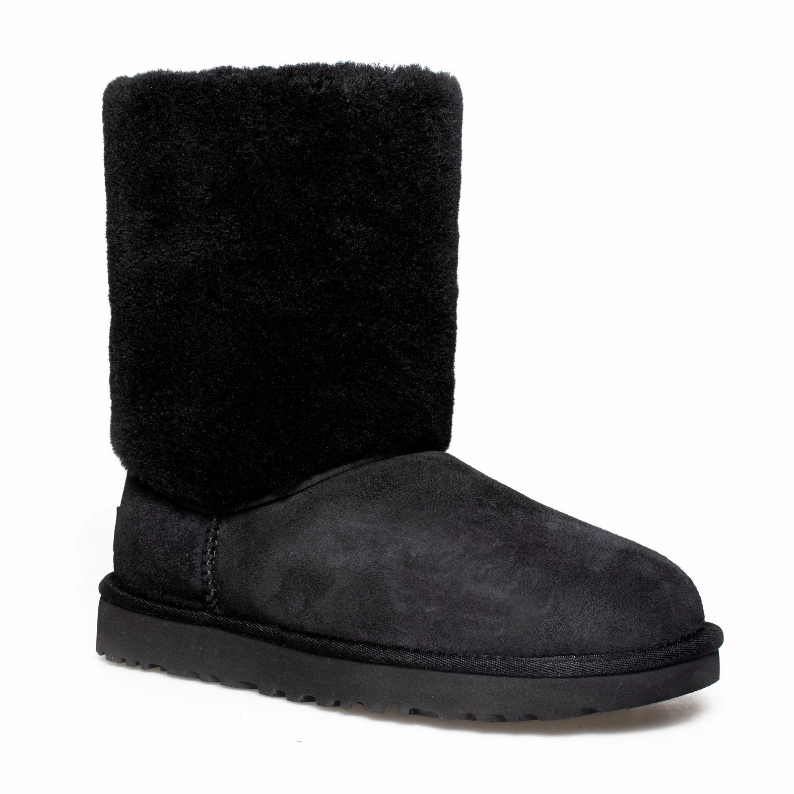 Shopping For Cowboy Boots UGG Classic Short II Sherpa Cuff Black Boots - Women's