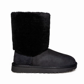 UGG Classic Short II Sherpa Cuff Black Boots - Women's Walking Boots Adidas