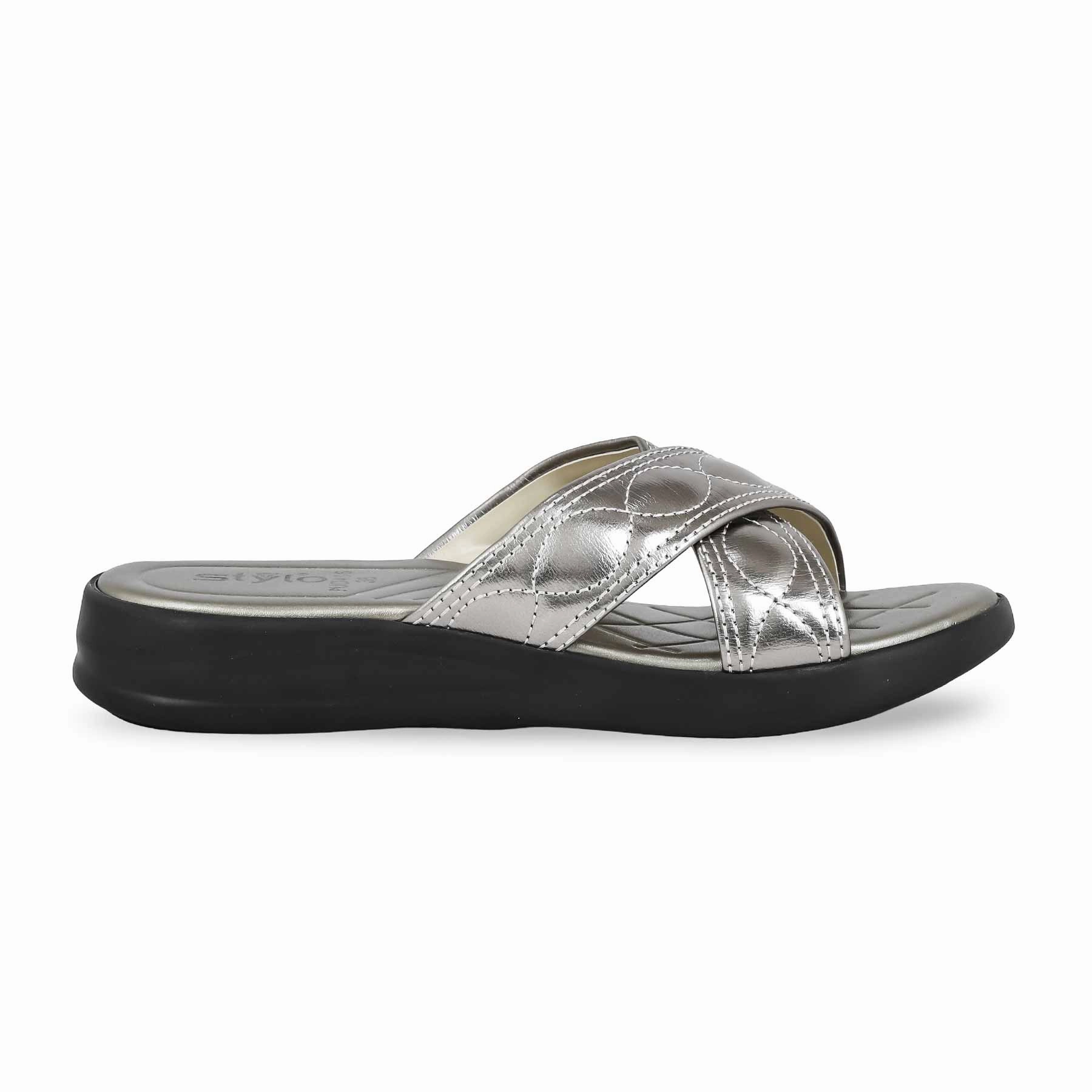 Slide On Sandals Leather Grey Formal Slipper PU0486
