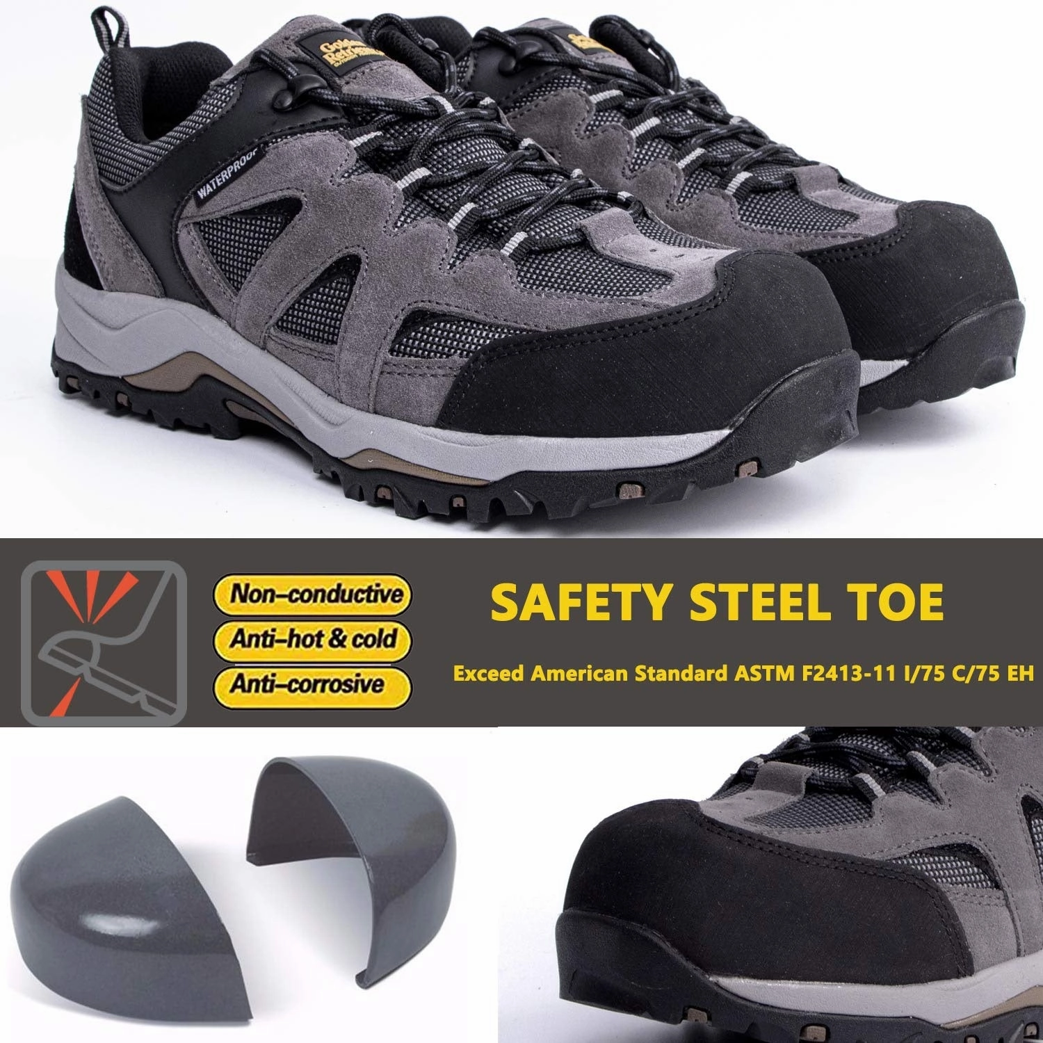 Golden Retriever 1365 Non-Slip Lightweight Anti-Fatigue 4" Steel Toe Work Shoes Short Boots With Heel