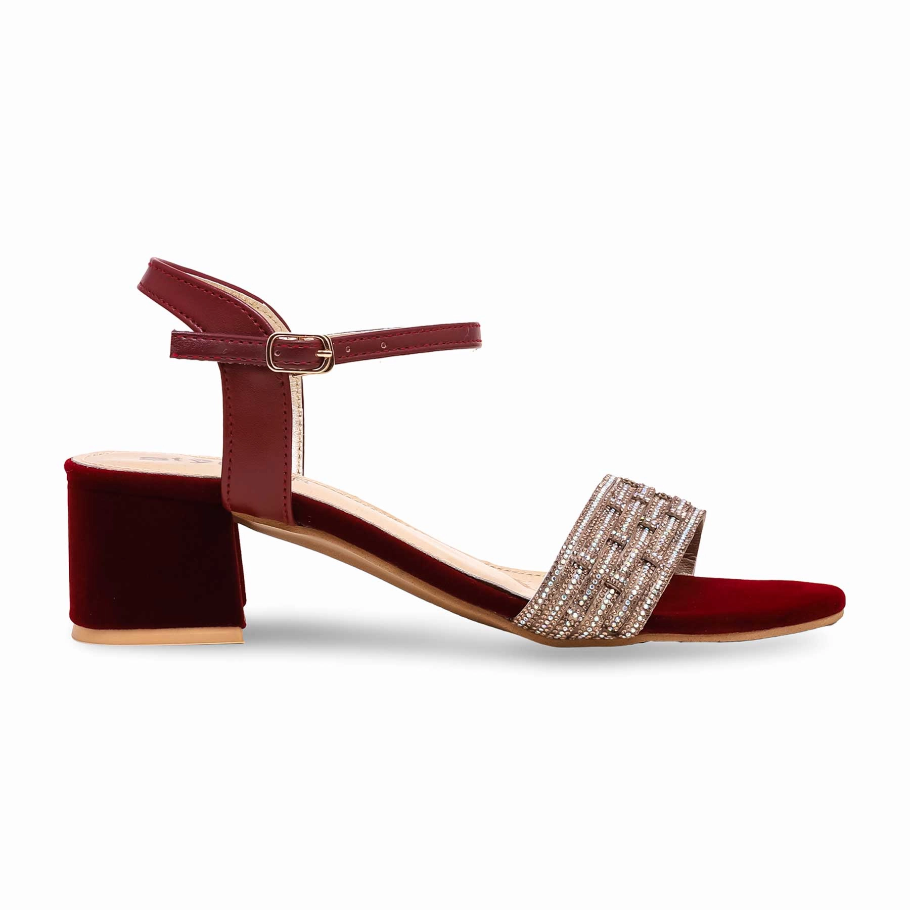 Maroon Fancy Sandal FN6028 Sandals Block Heels