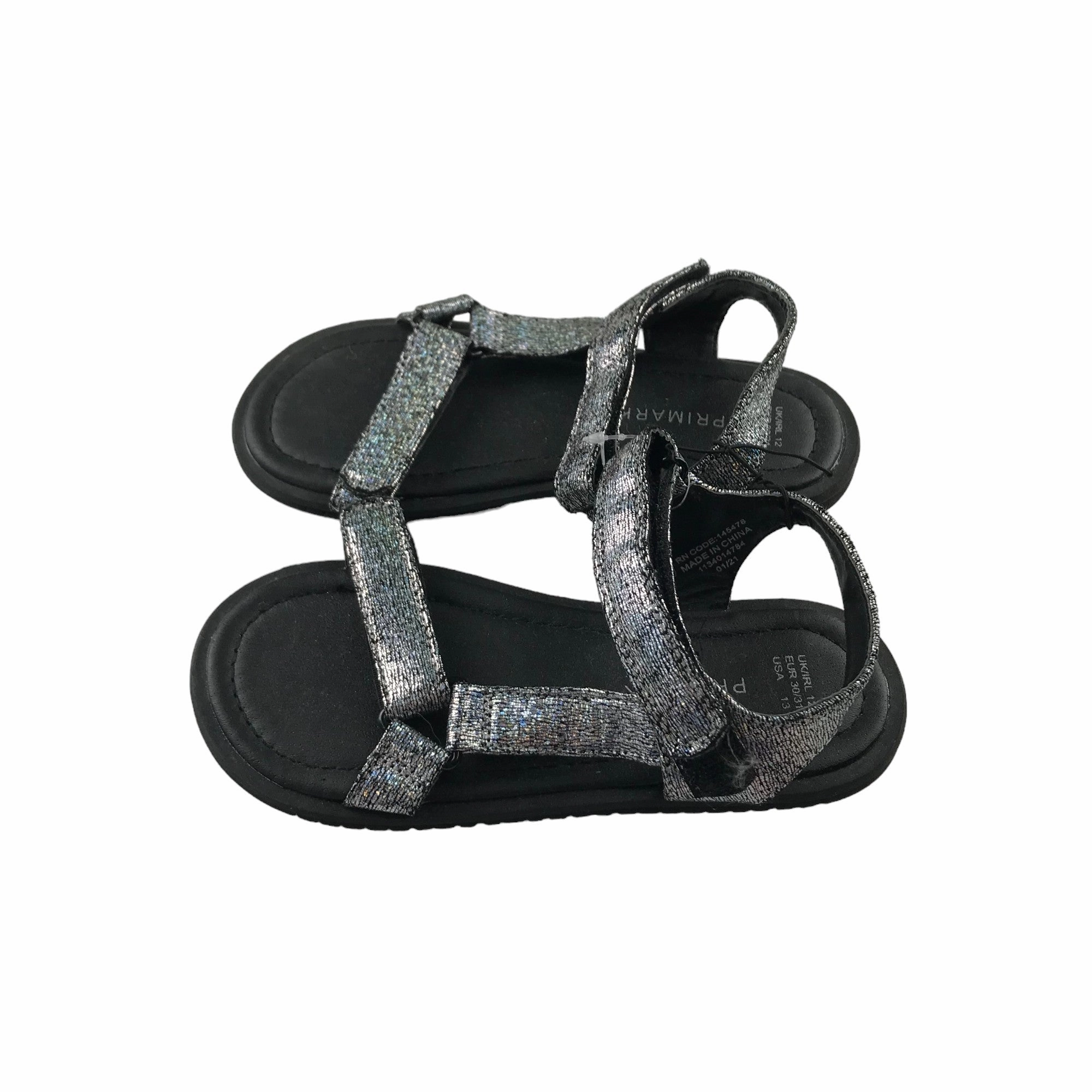 Primark Sandals Shoe Size 12 Junior Silver Sparkly Straps Sandals Regency St Lucia